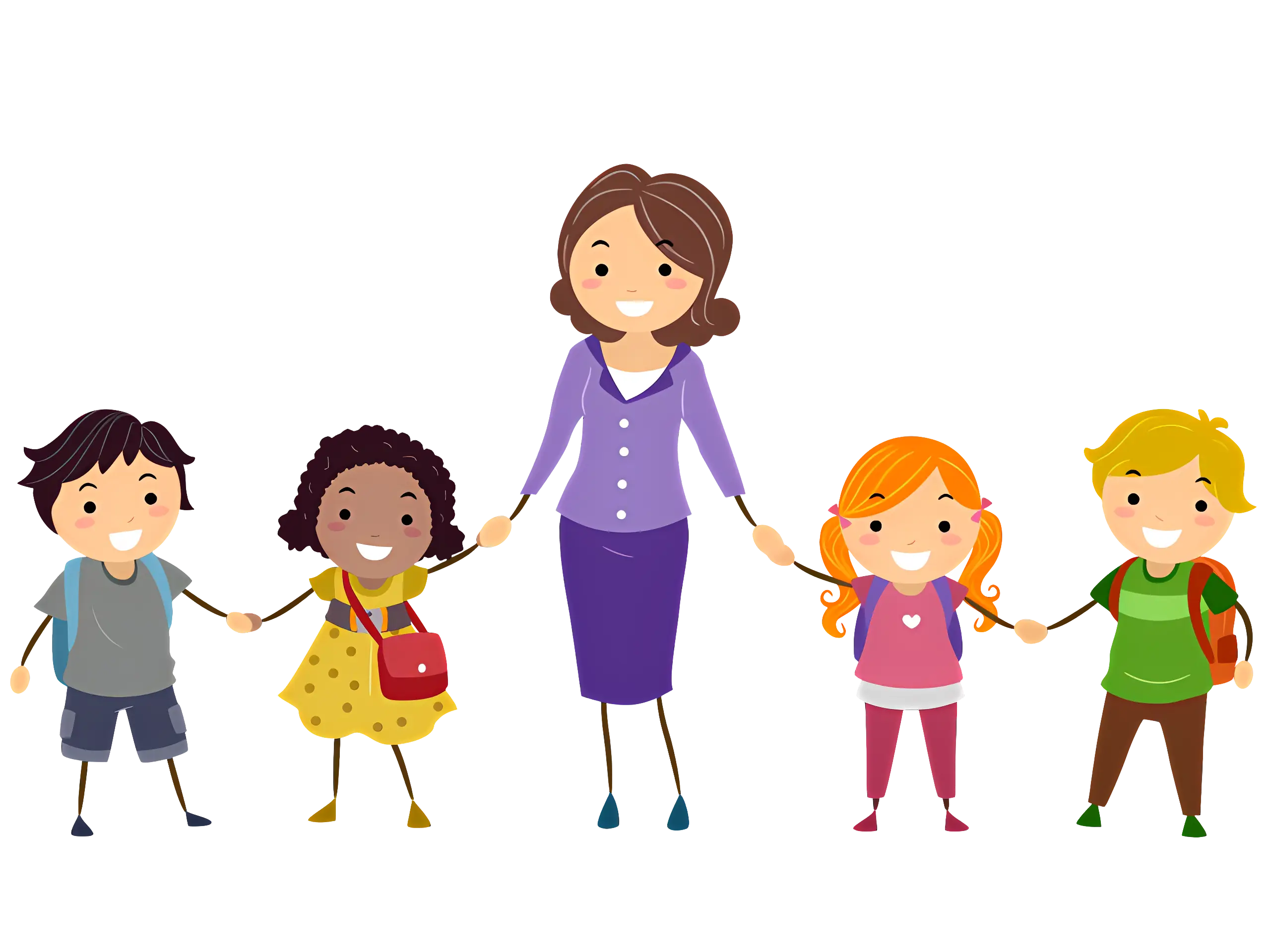 Happy Teacher with Children Cartoon Illustration