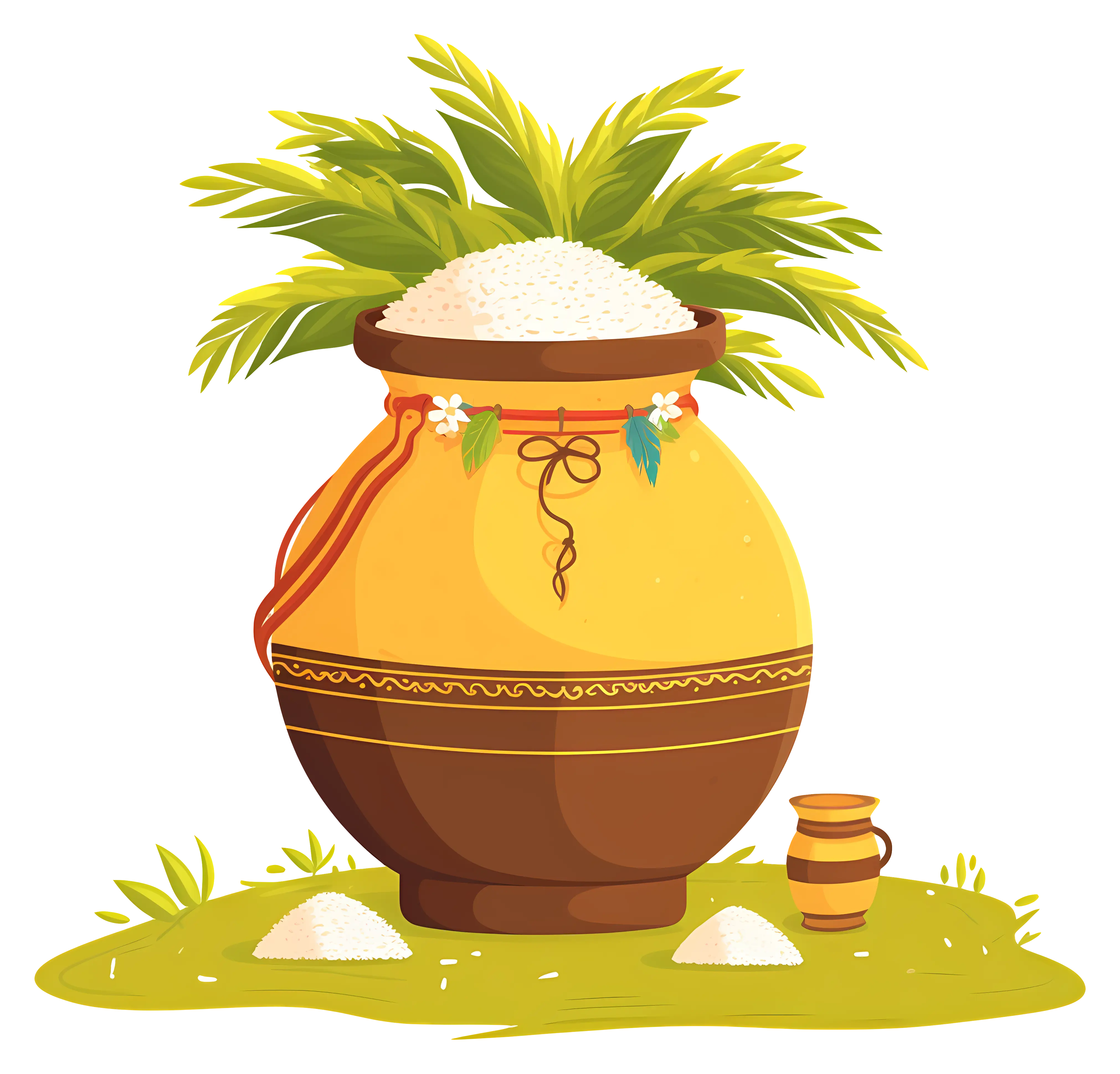 Yellow Pot with Rice and Leaves