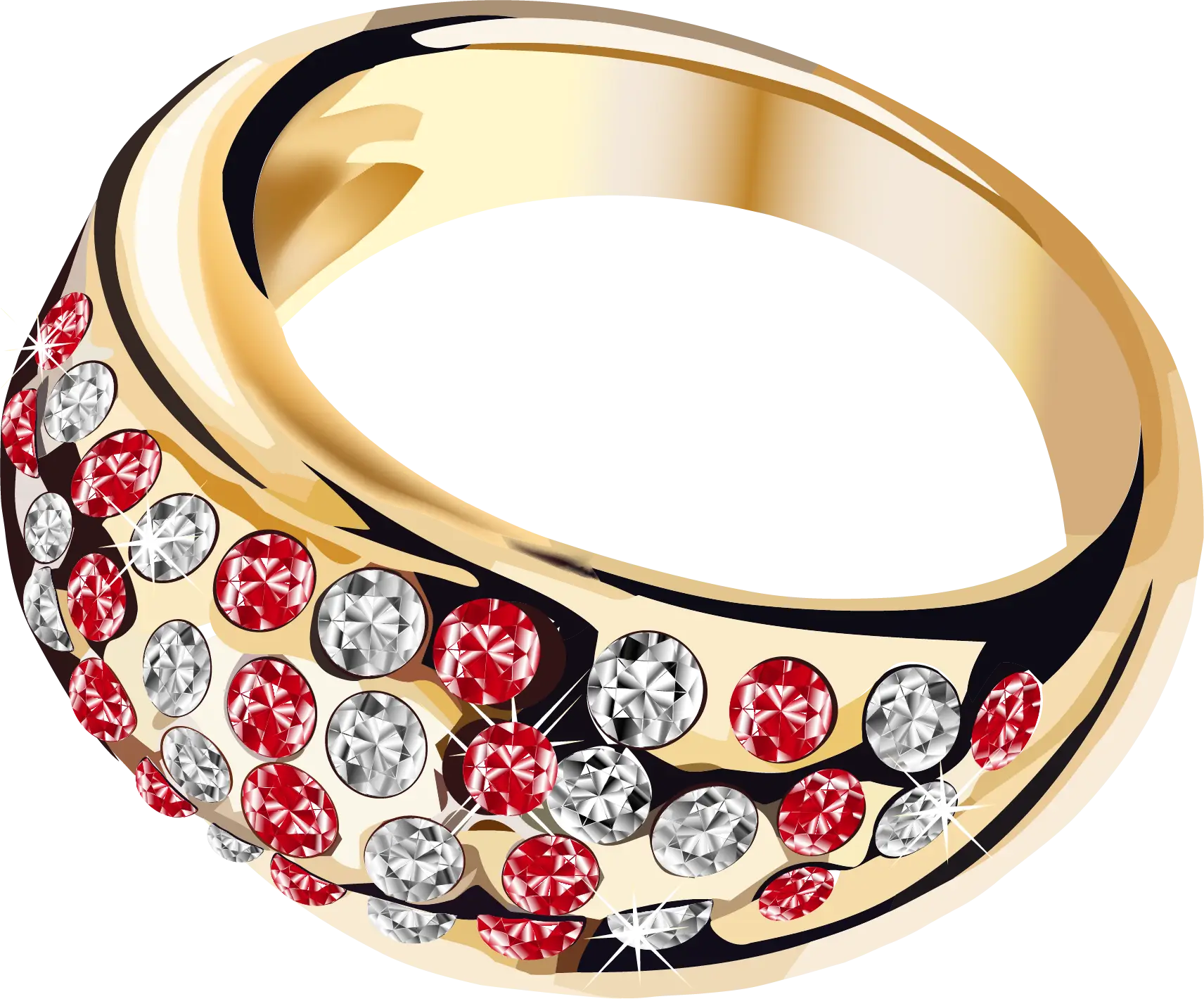 Gold Ring with Red and White Gems
