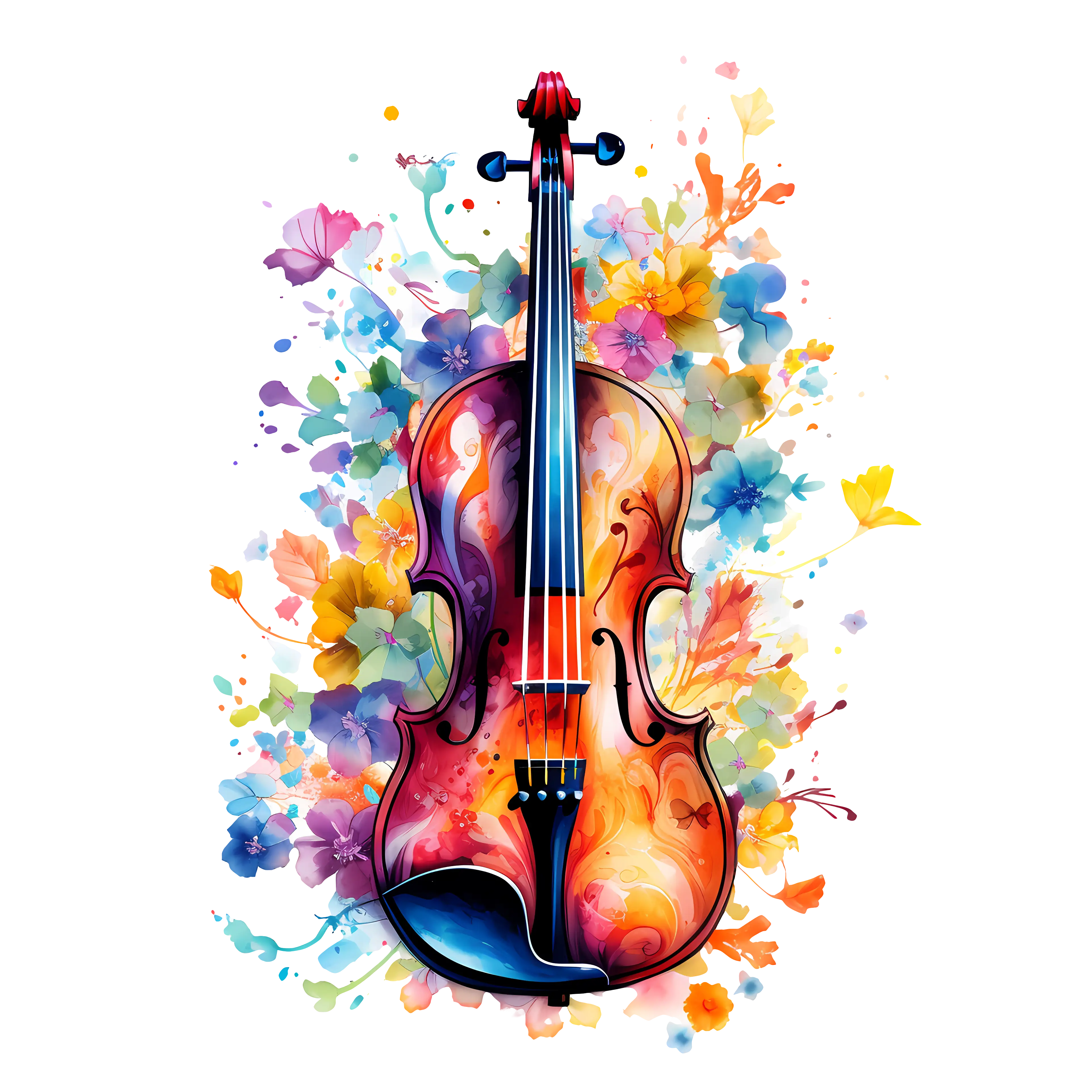 Abstract Artistic Violin with Floral Design