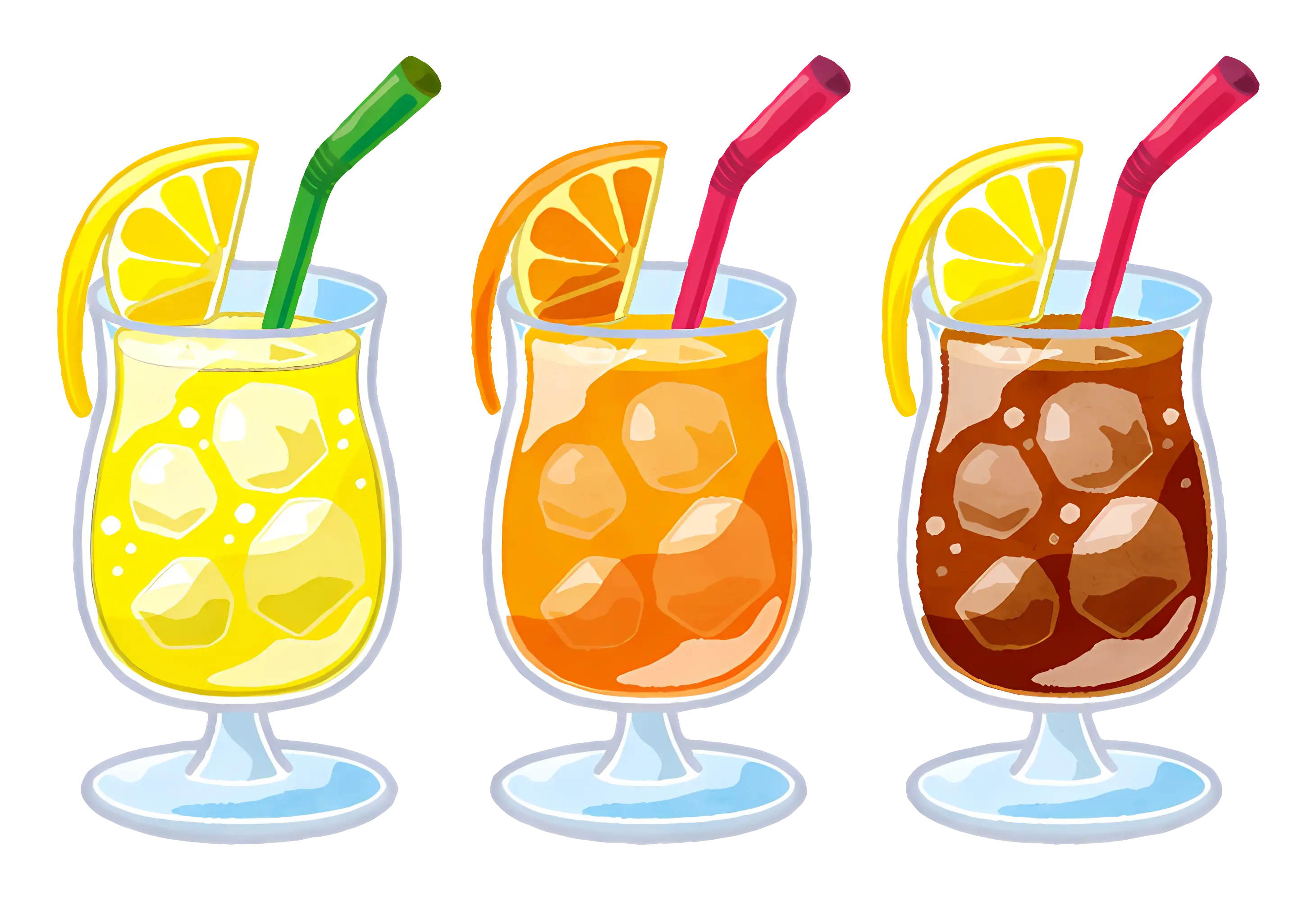 Cartoon Glasses of Juice with Lemon Garnish