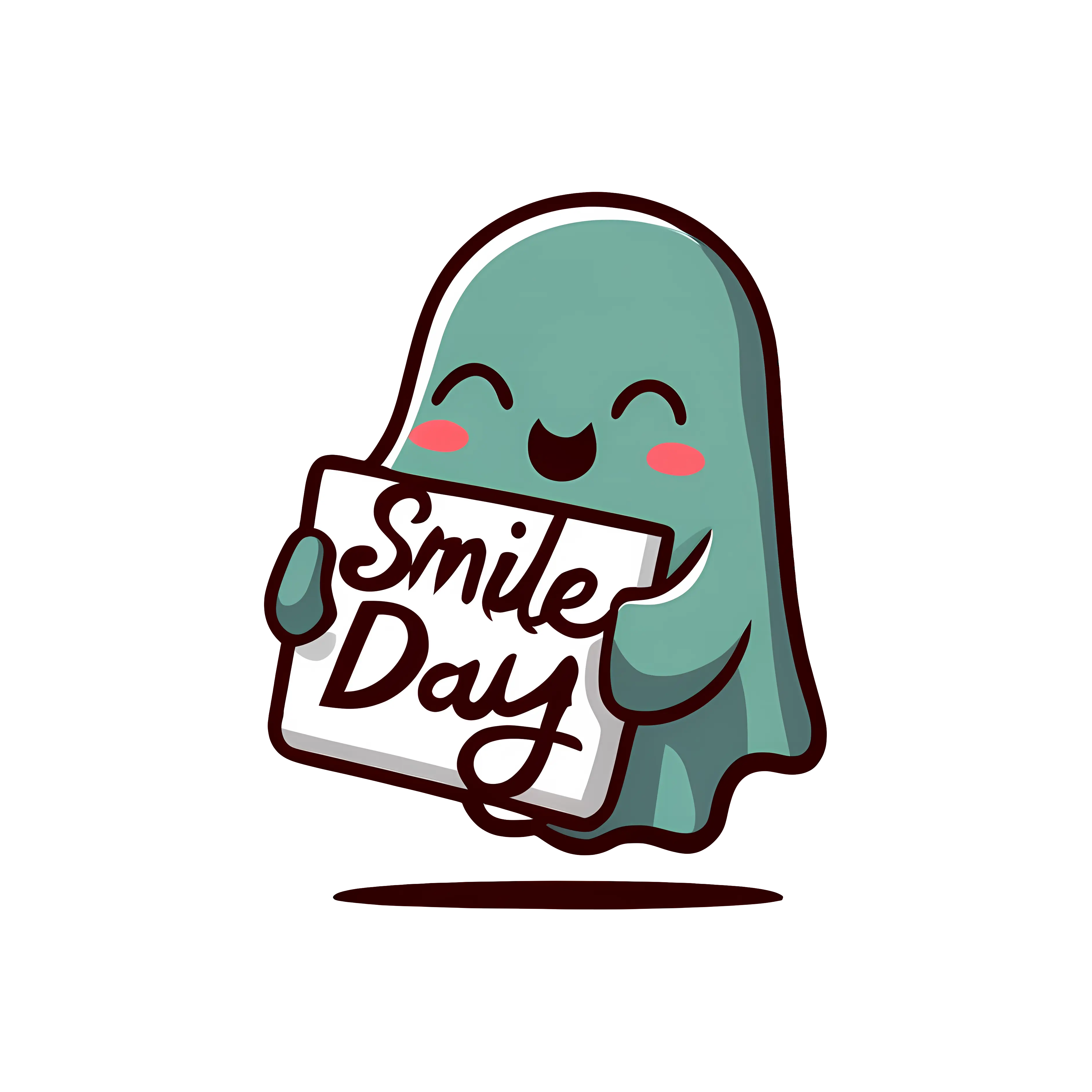 Cute Ghost Holding Smile Day Sign