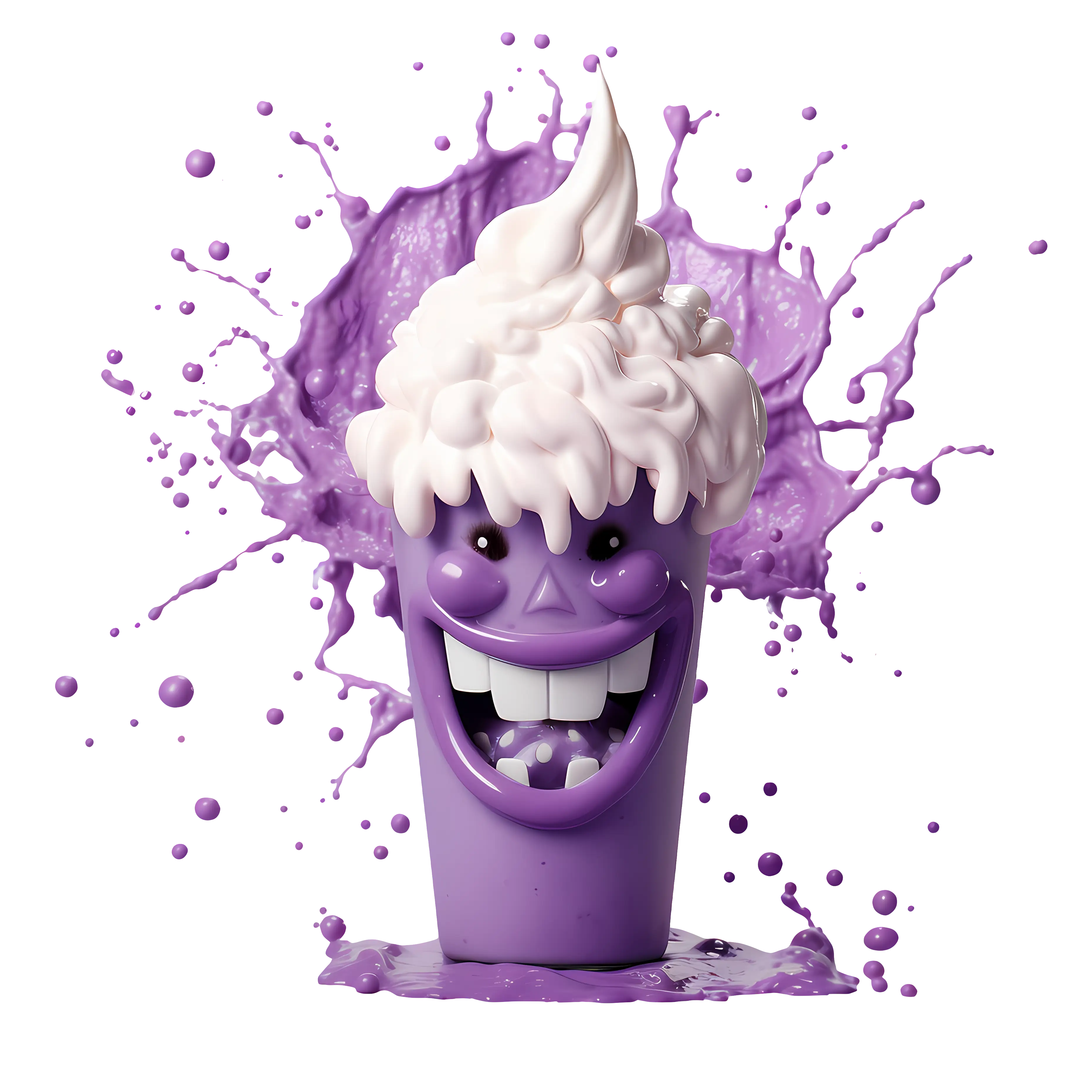 Smiling Purple Cup with Whipped Cream