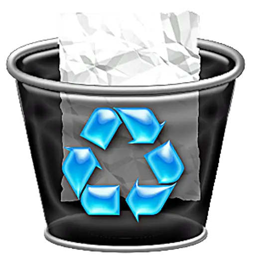 Recycle Bin Icon with Paper and Blue Symbol
