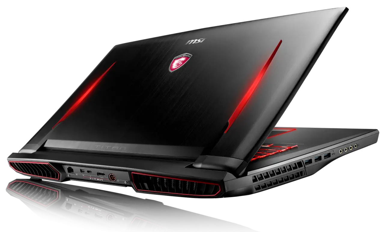 High-Performance Black Gaming Laptop with Red Accents