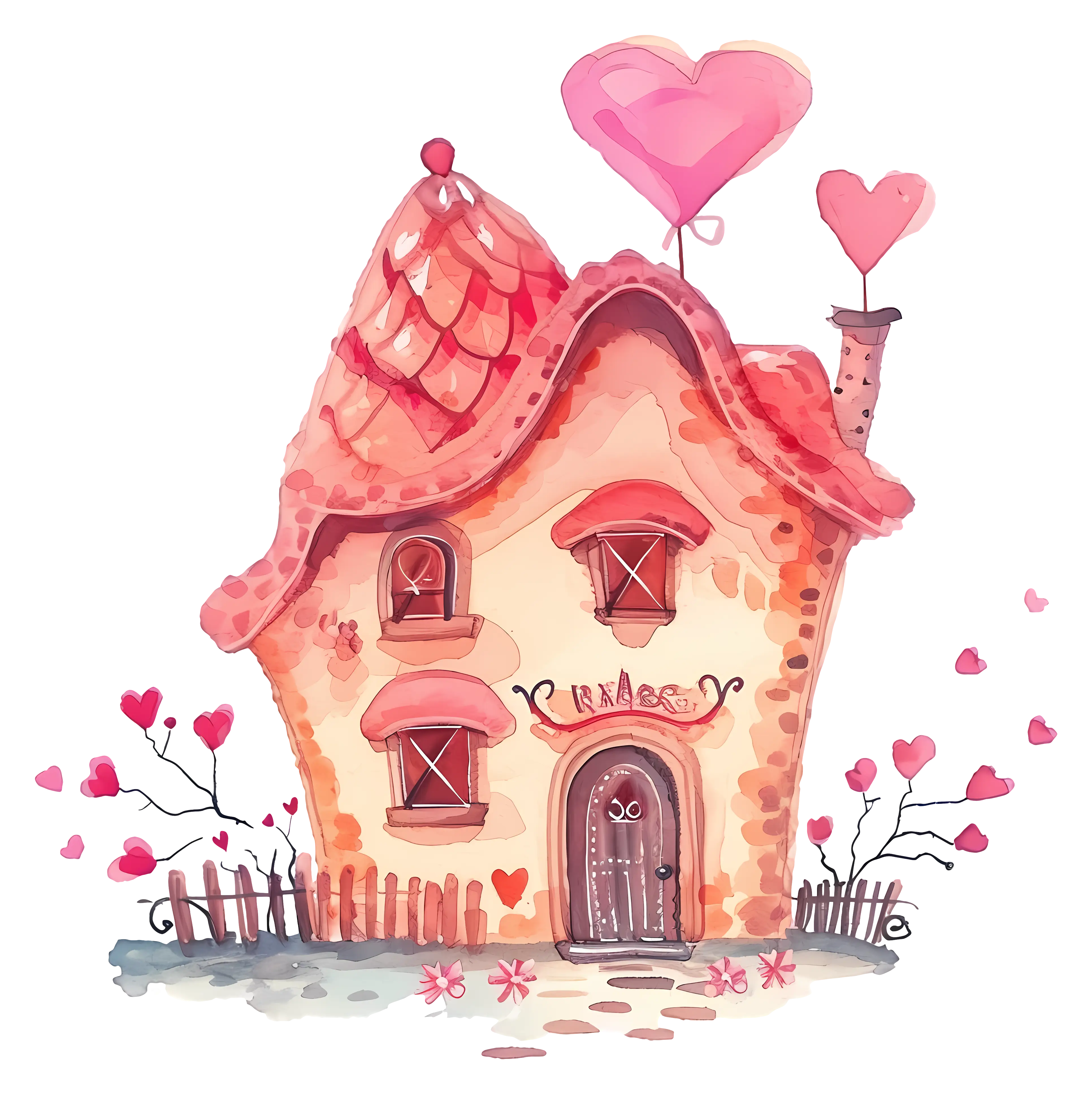 Adorable Valentine-Themed Love House Illustration