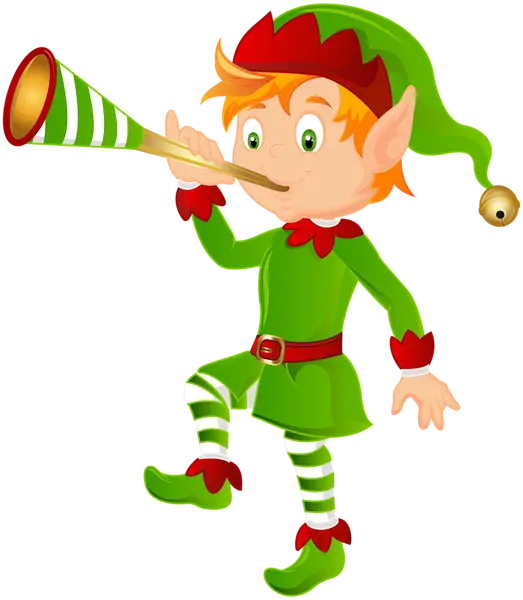 Cute Christmas Elf Playing Trumpet