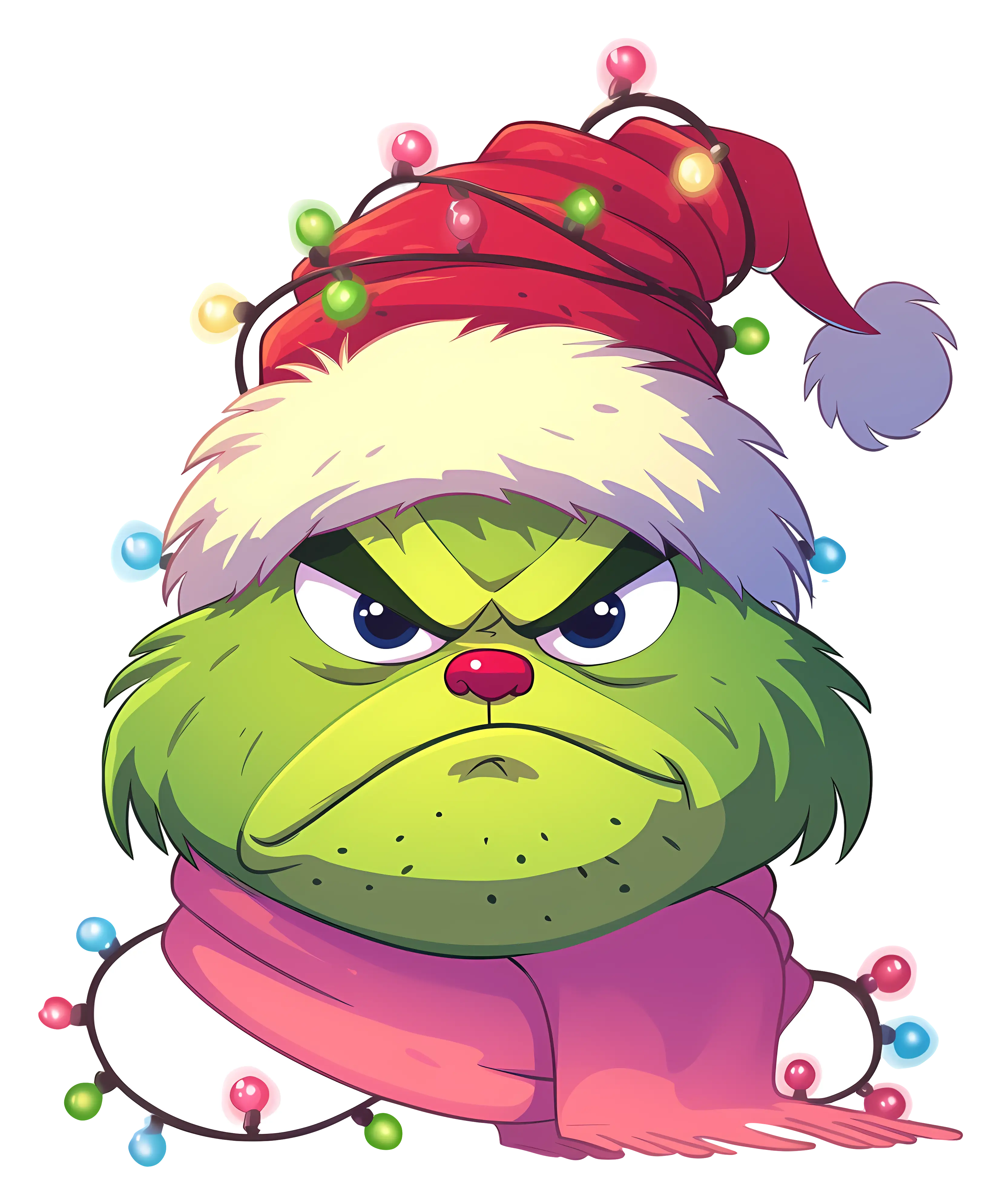 Grumpy Character with Christmas Lights and Hat