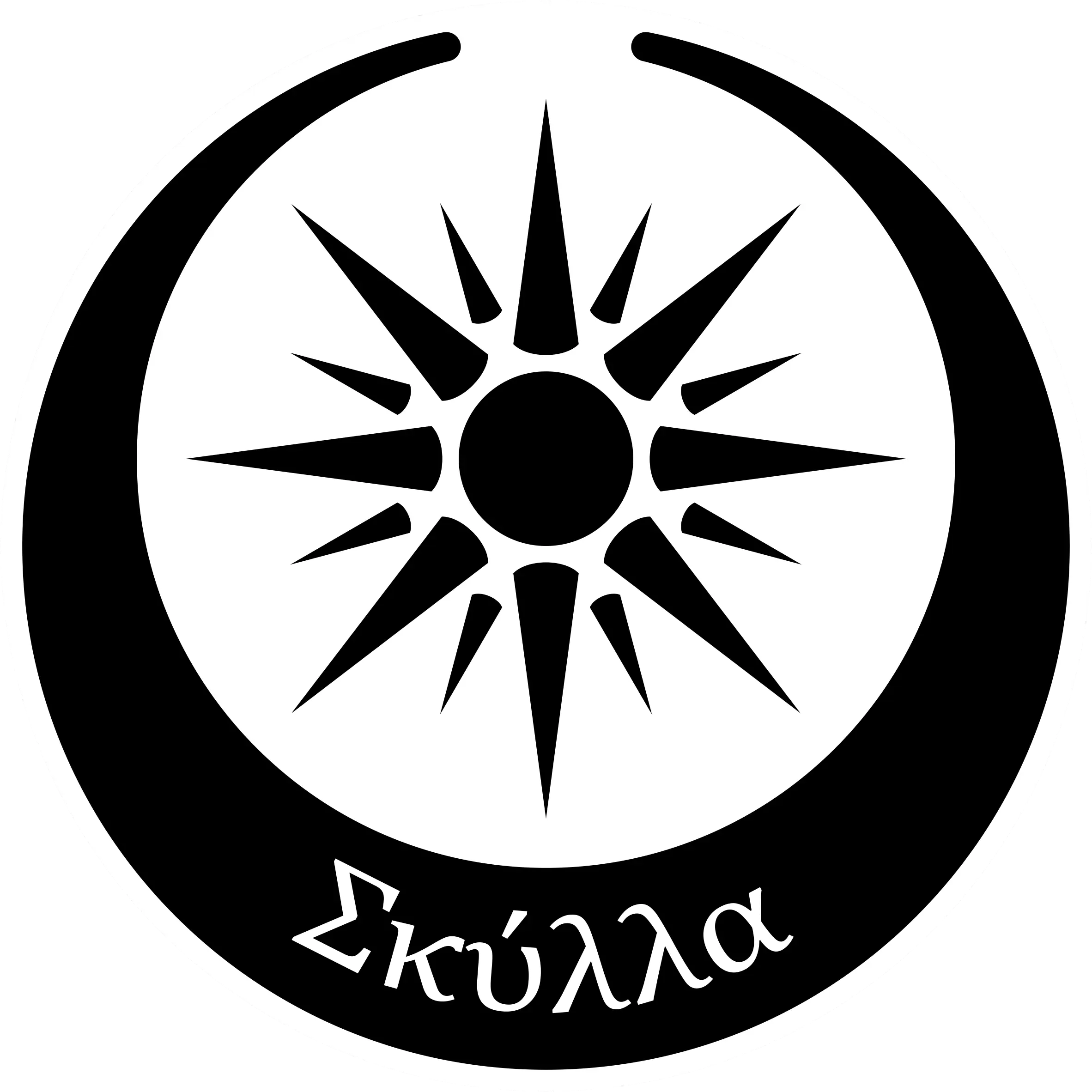 Sun and Crescent Symbol with Greek Text