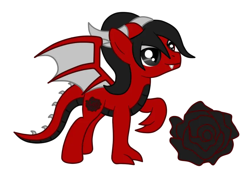 Red Dragon Pony with a Black Rose