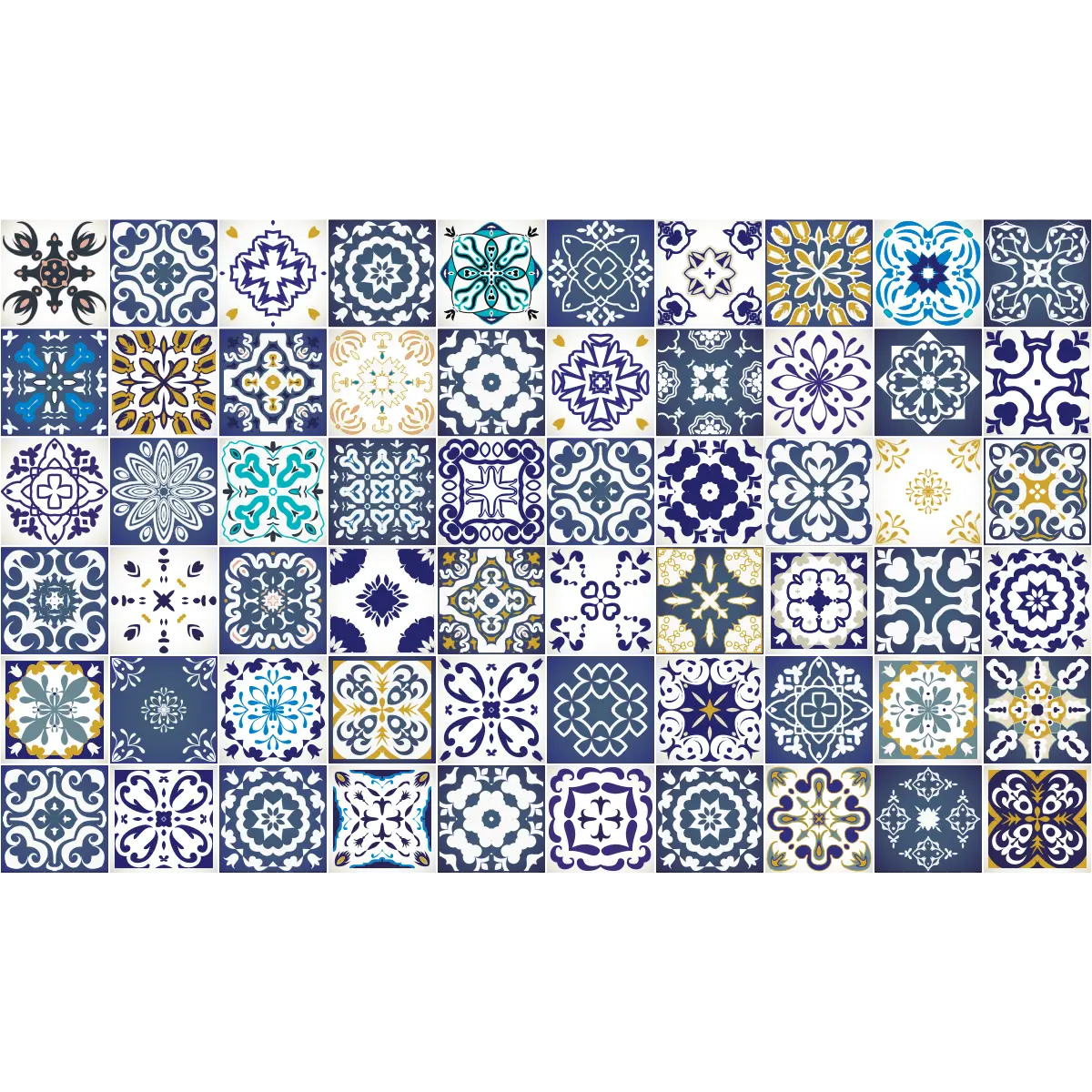 Blue and White Patterned Tiles for Decoration
