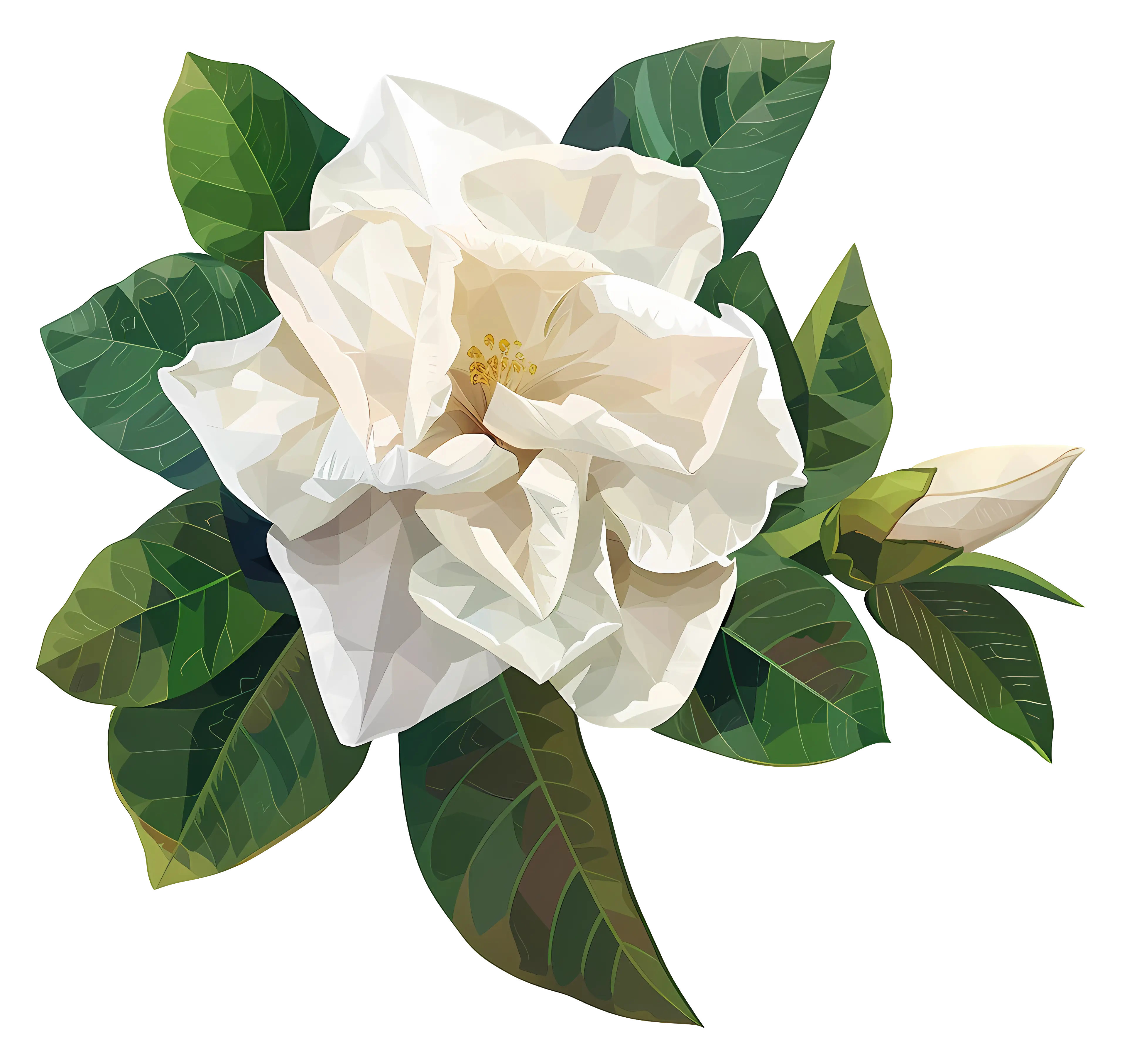 White Flower with Green Leaves