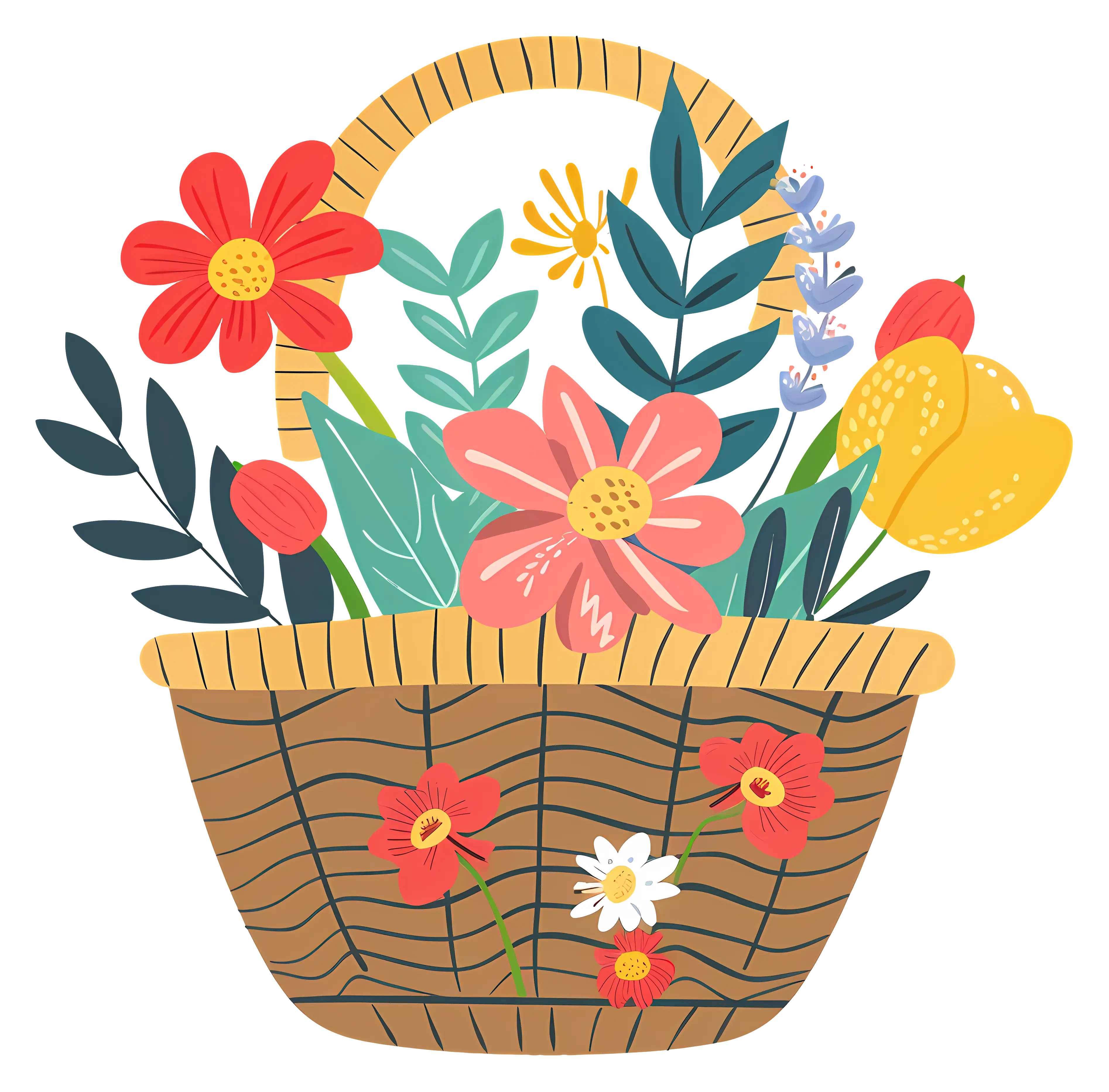 Colorful Flowers in a Basket Illustration