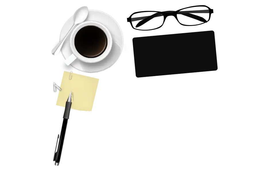 Office Desk with Coffee and Stationery