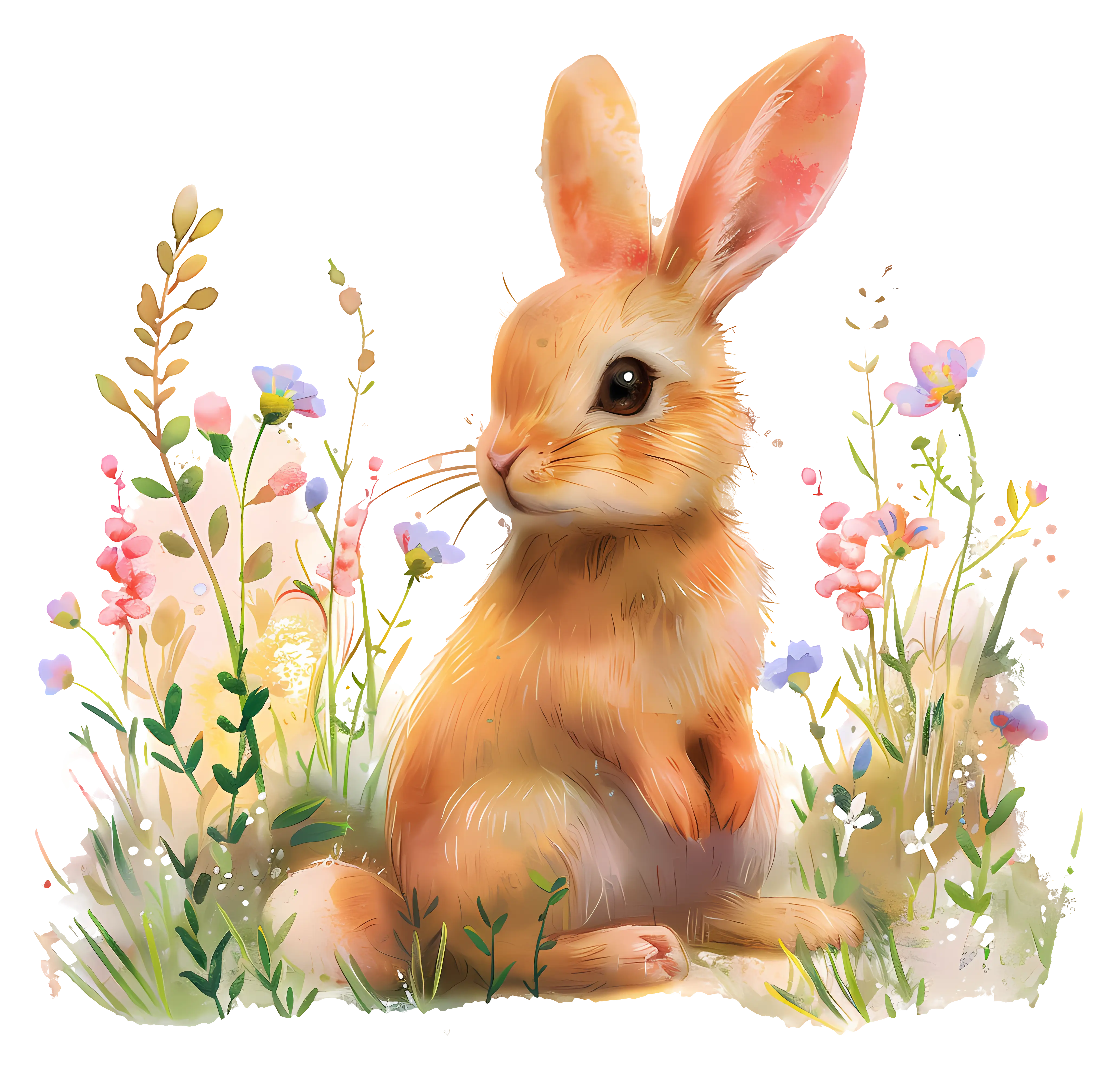 Cute Bunny in a Floral Setting Illustration