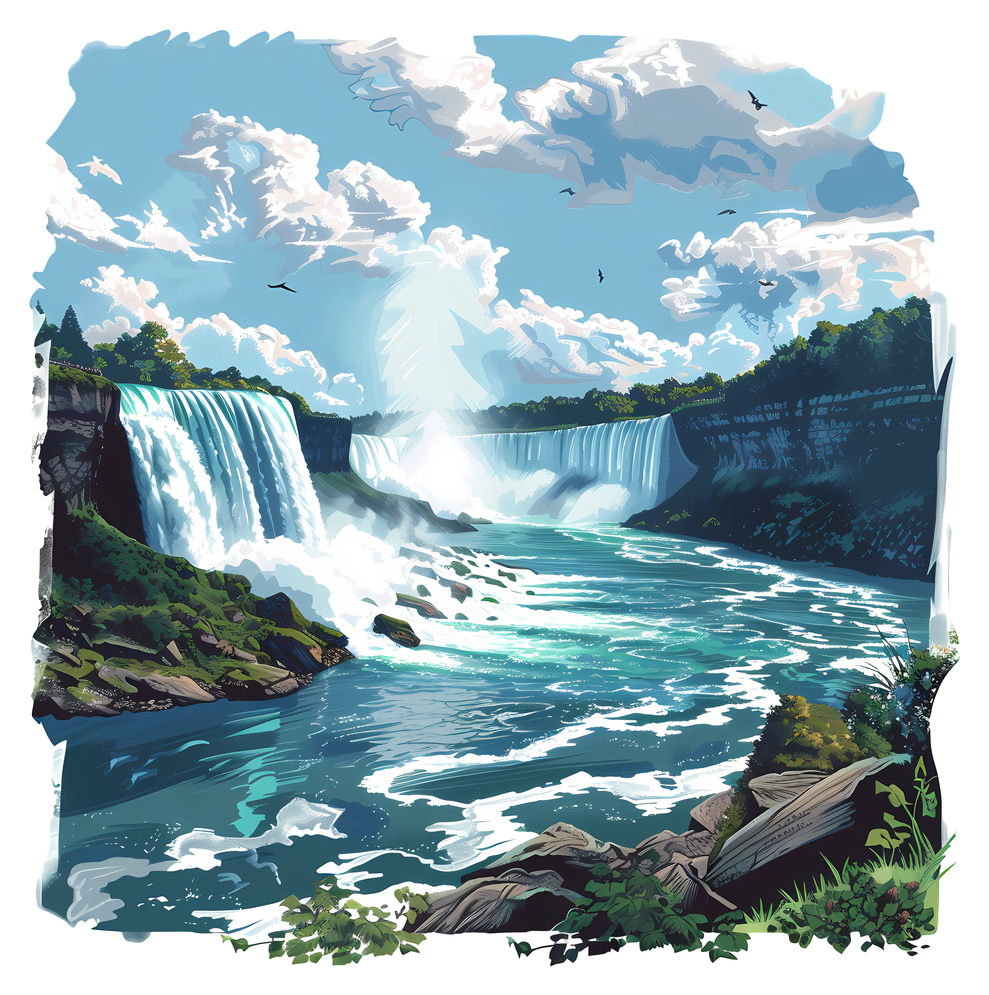 Beautiful Waterfall Landscape Illustration