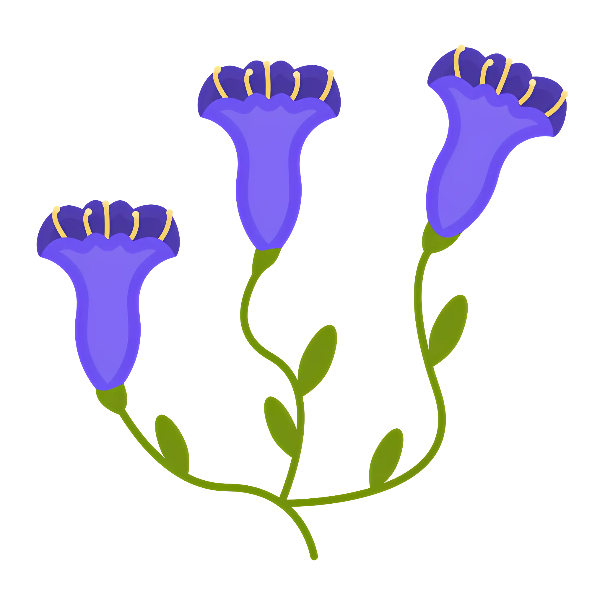 Three Purple Flowers in Bloom