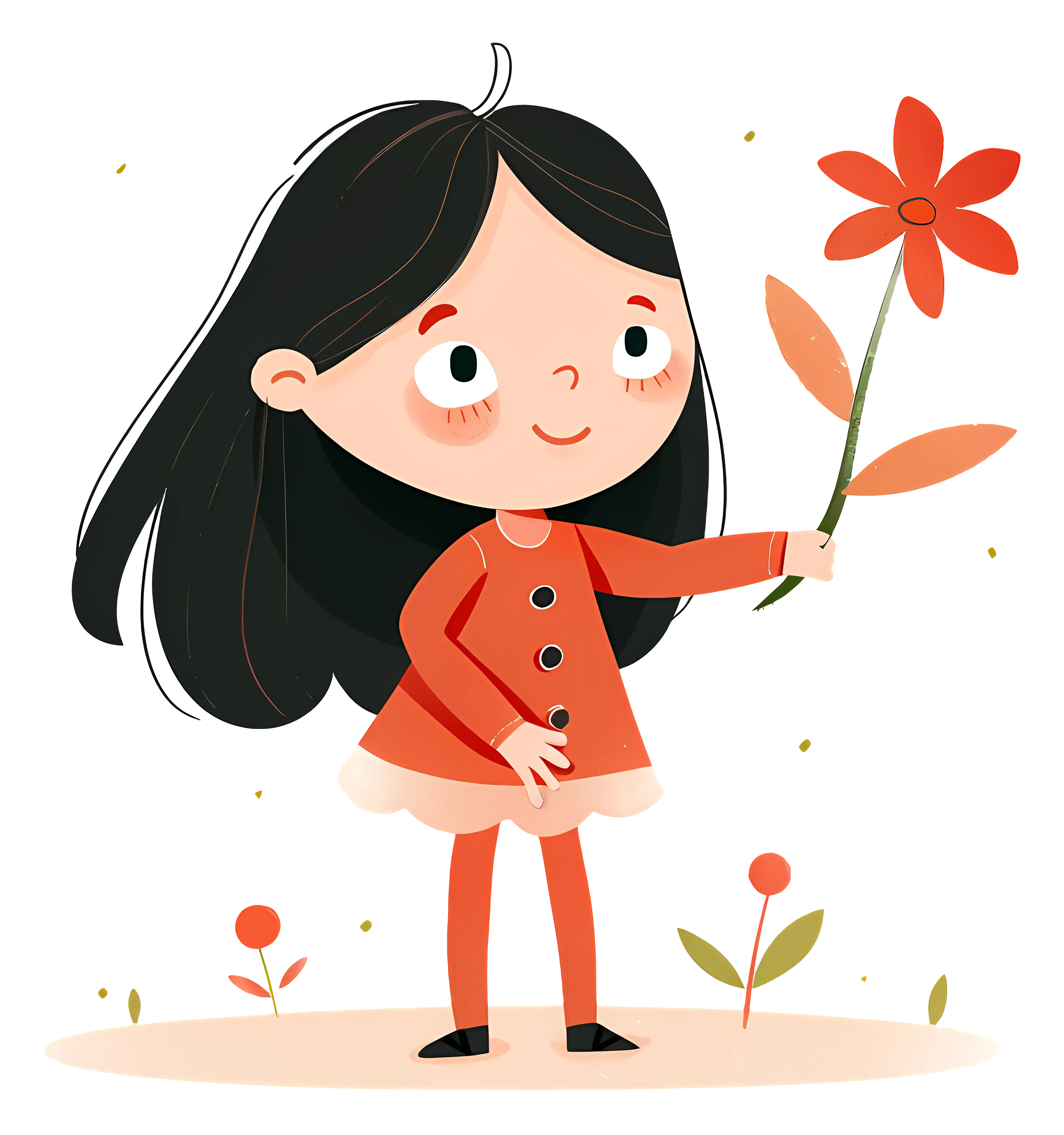 Cartoon Girl Holding a Flower