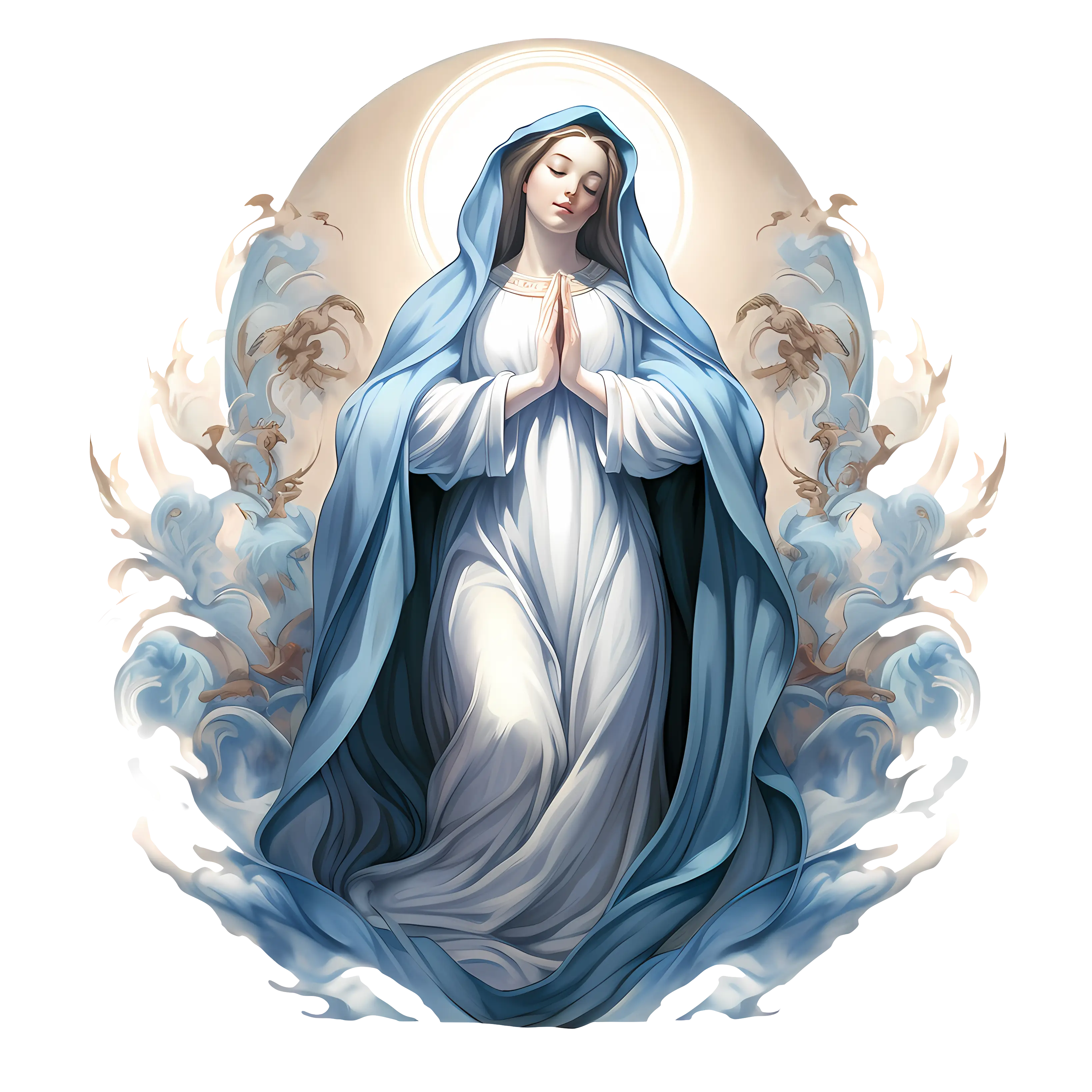 Praying Woman Illustration in a Blue Robe