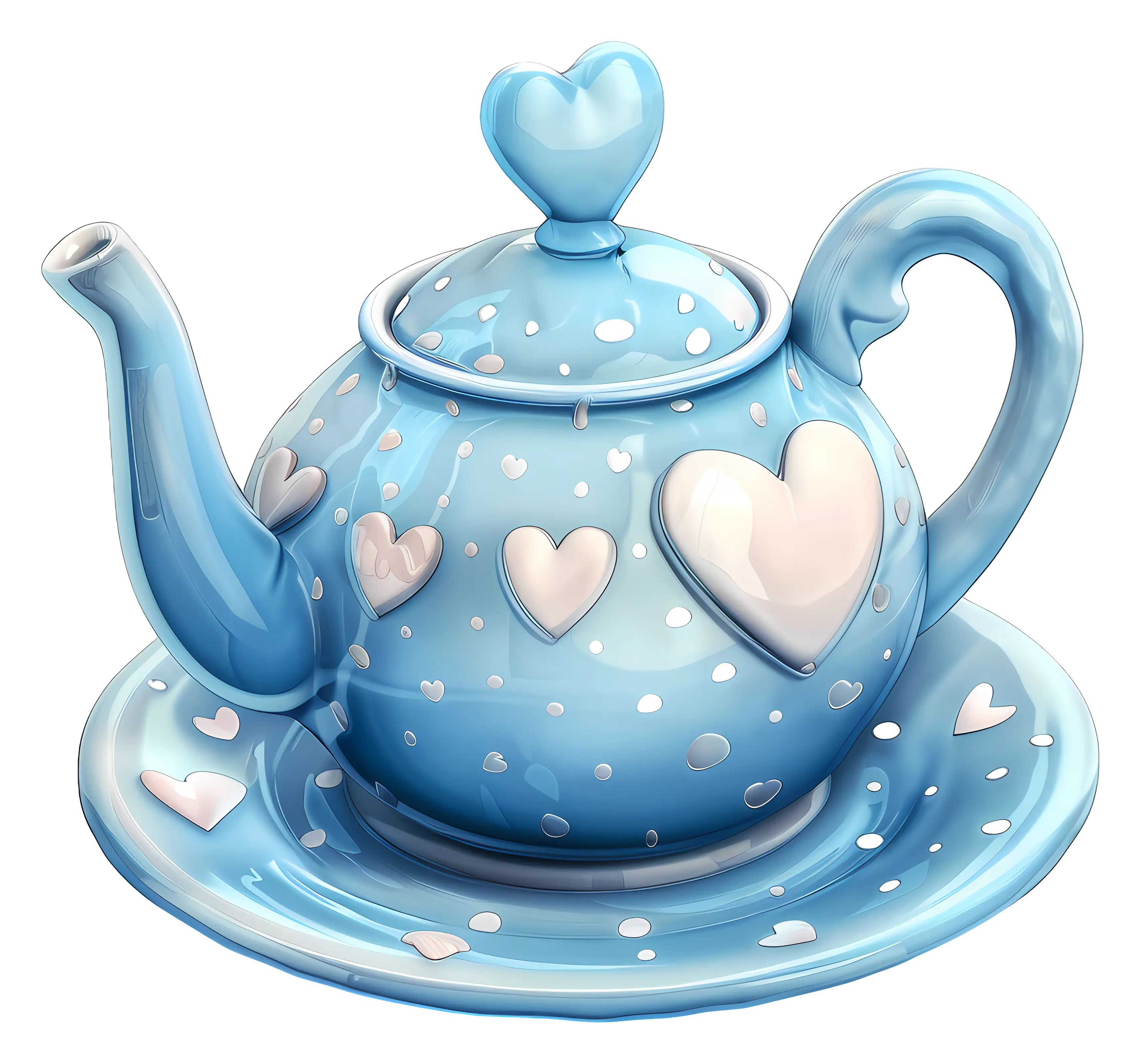 Blue Teapot Decorated with Hearts