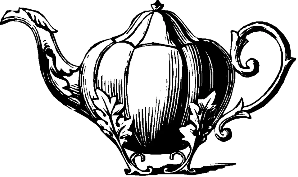 Vintage Teapot Black and White Drawing