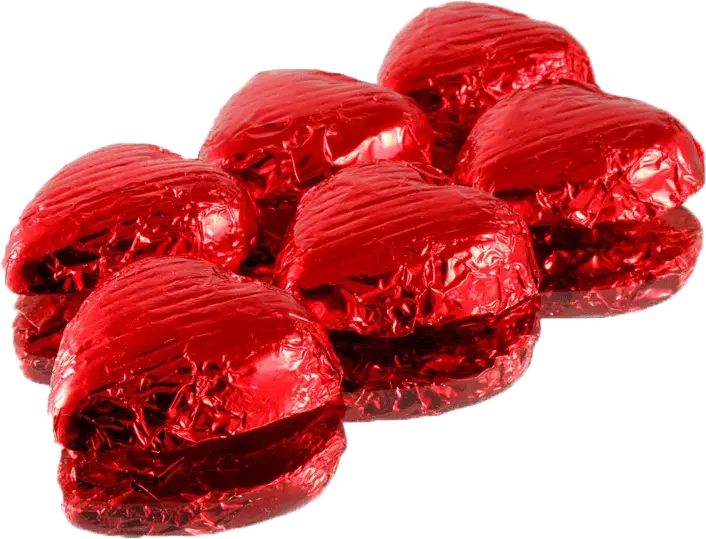 Heart-Shaped Chocolates Wrapped in Red Foil