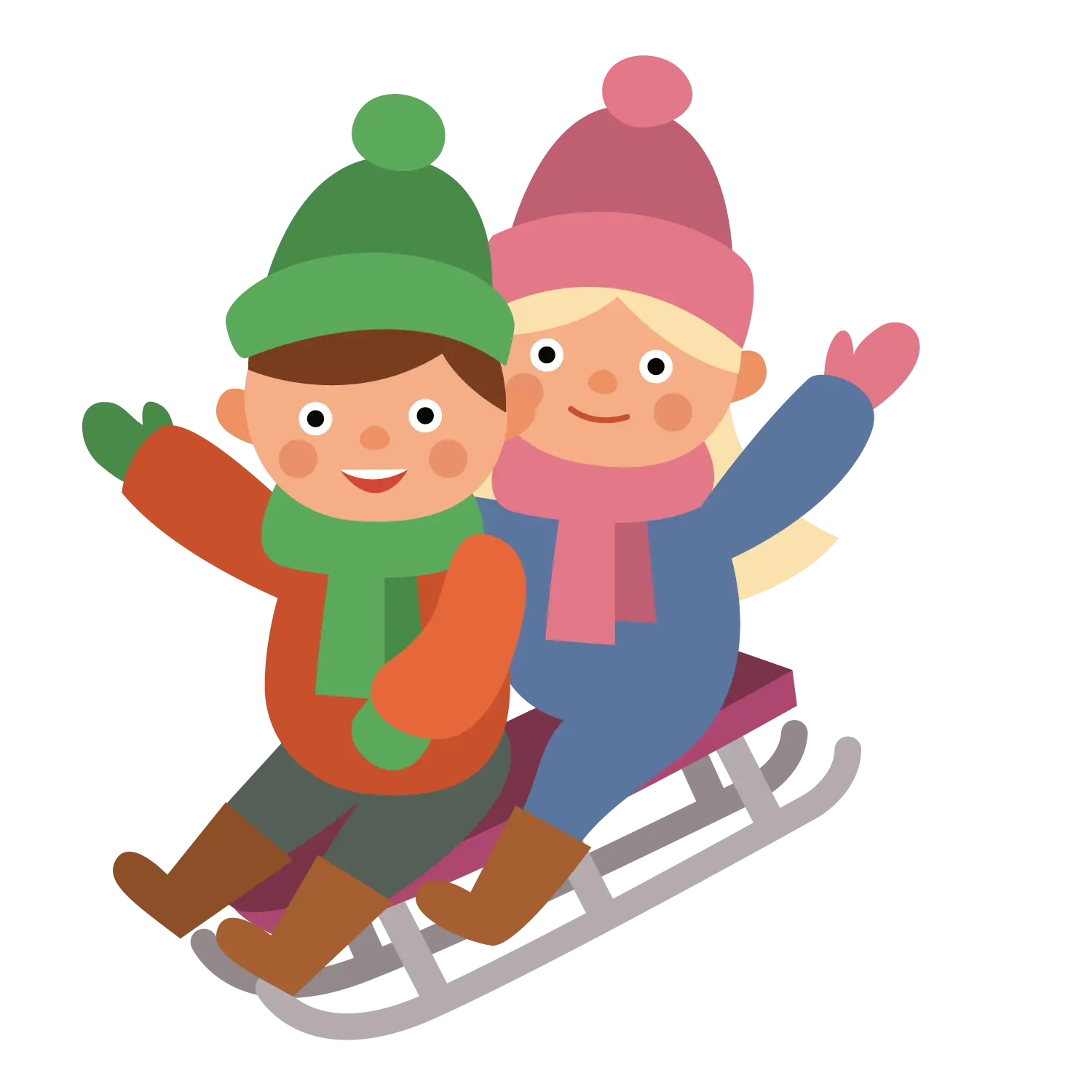 Kids Sledding in Winter