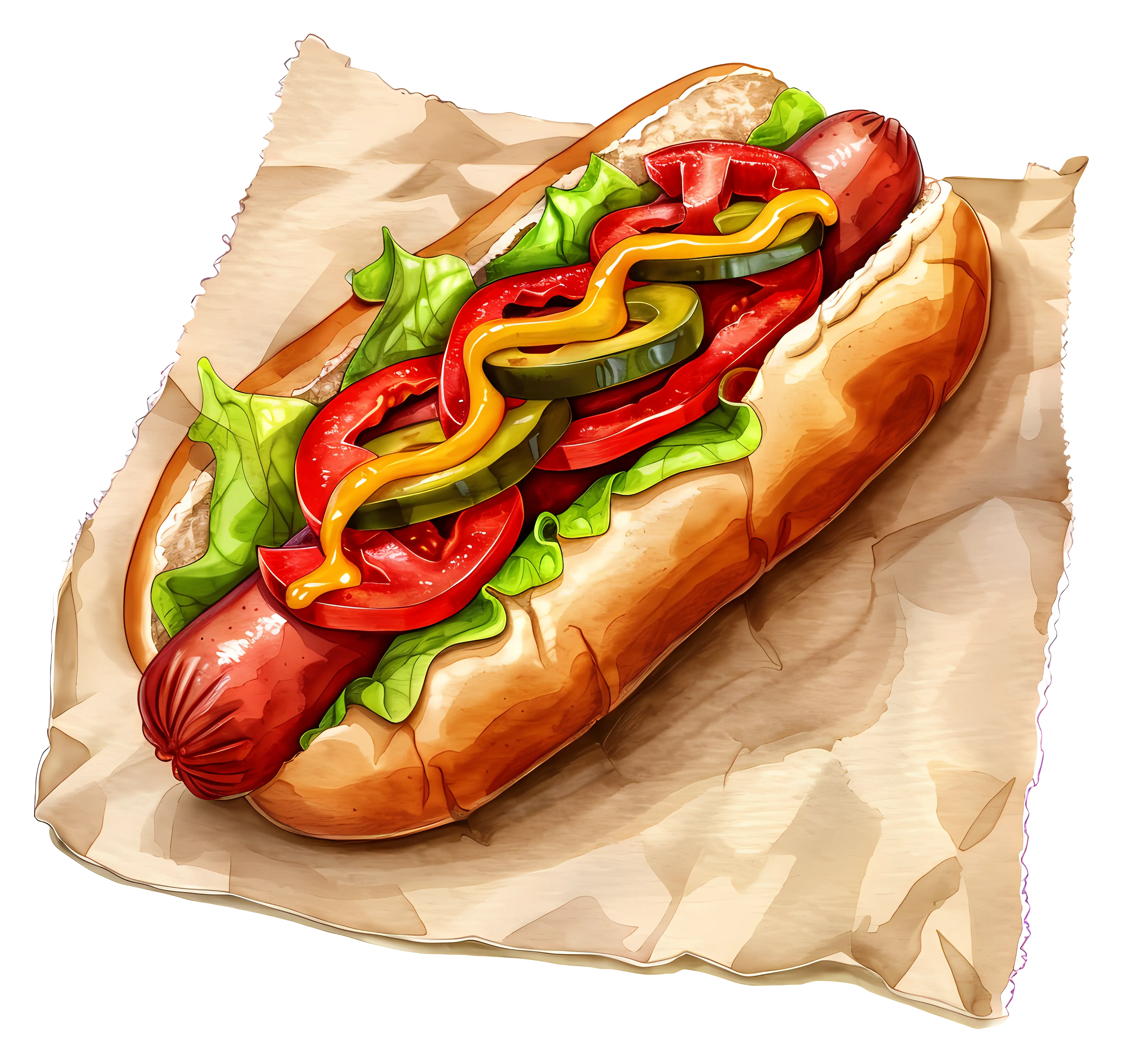 Hot Dog with Fresh Toppings Illustration