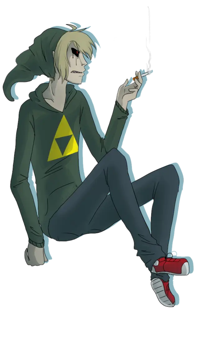 Blonde Elf in Green Hoodie Smoking