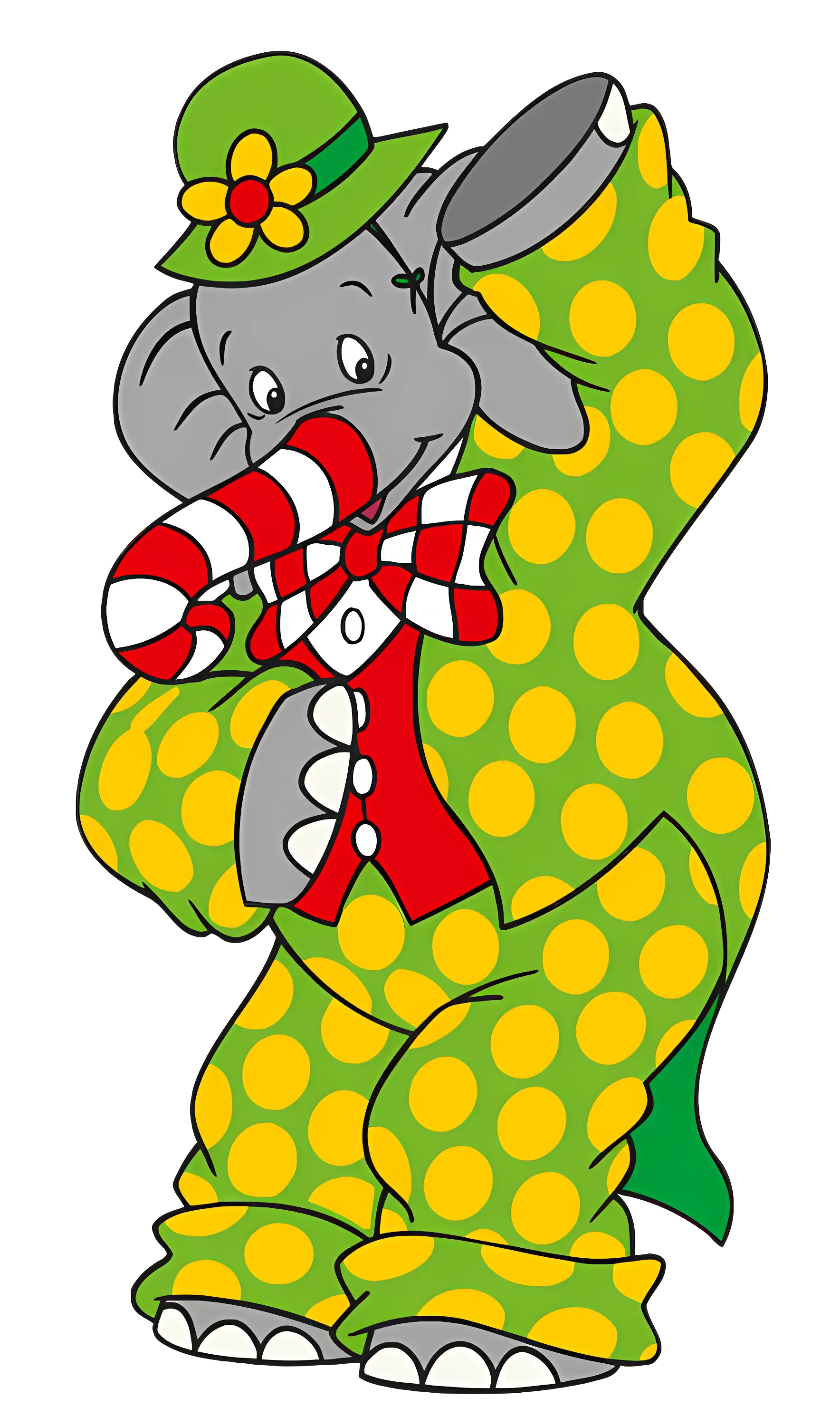Elephant in Clown Costume Cartoon