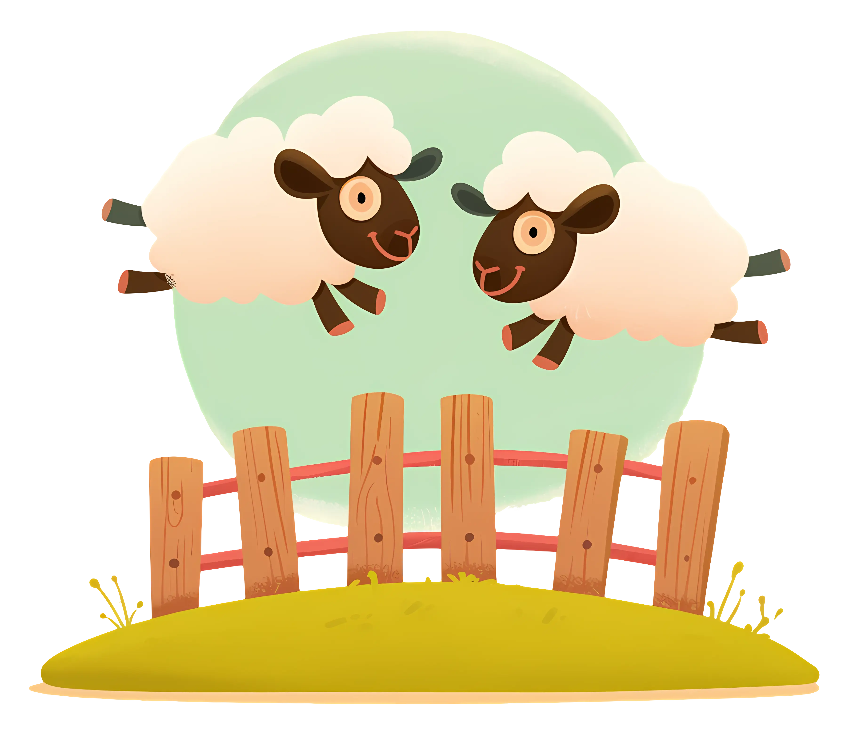 Cartoon Sheep Jumping Over Fence