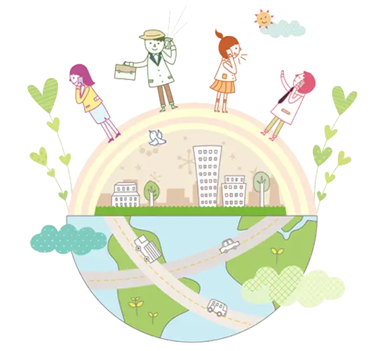 Colorful Cartoon People on Earth
