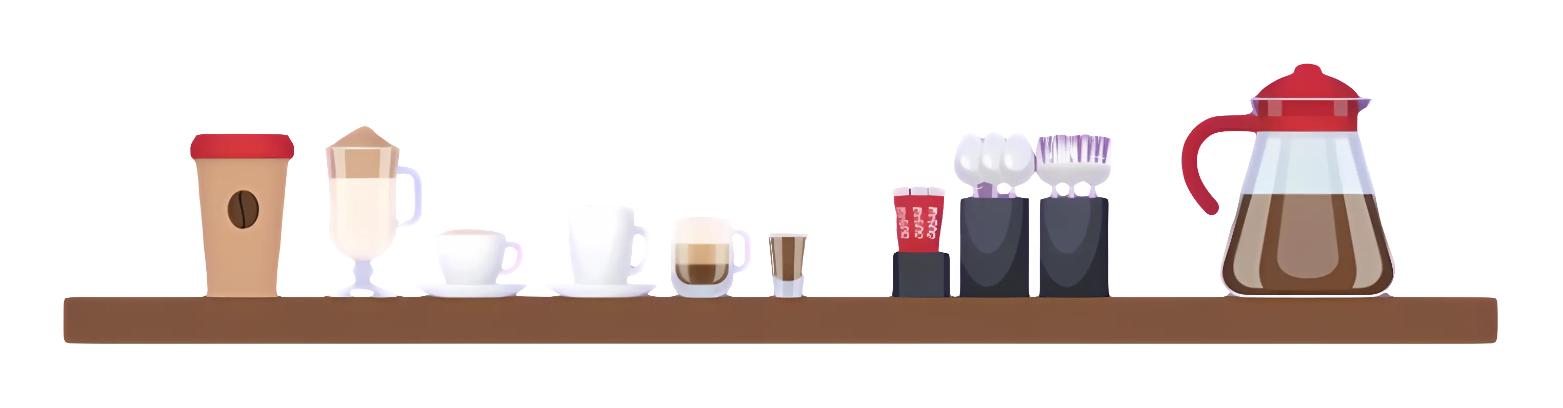 Coffee Shelf with Various Cups and Equipment