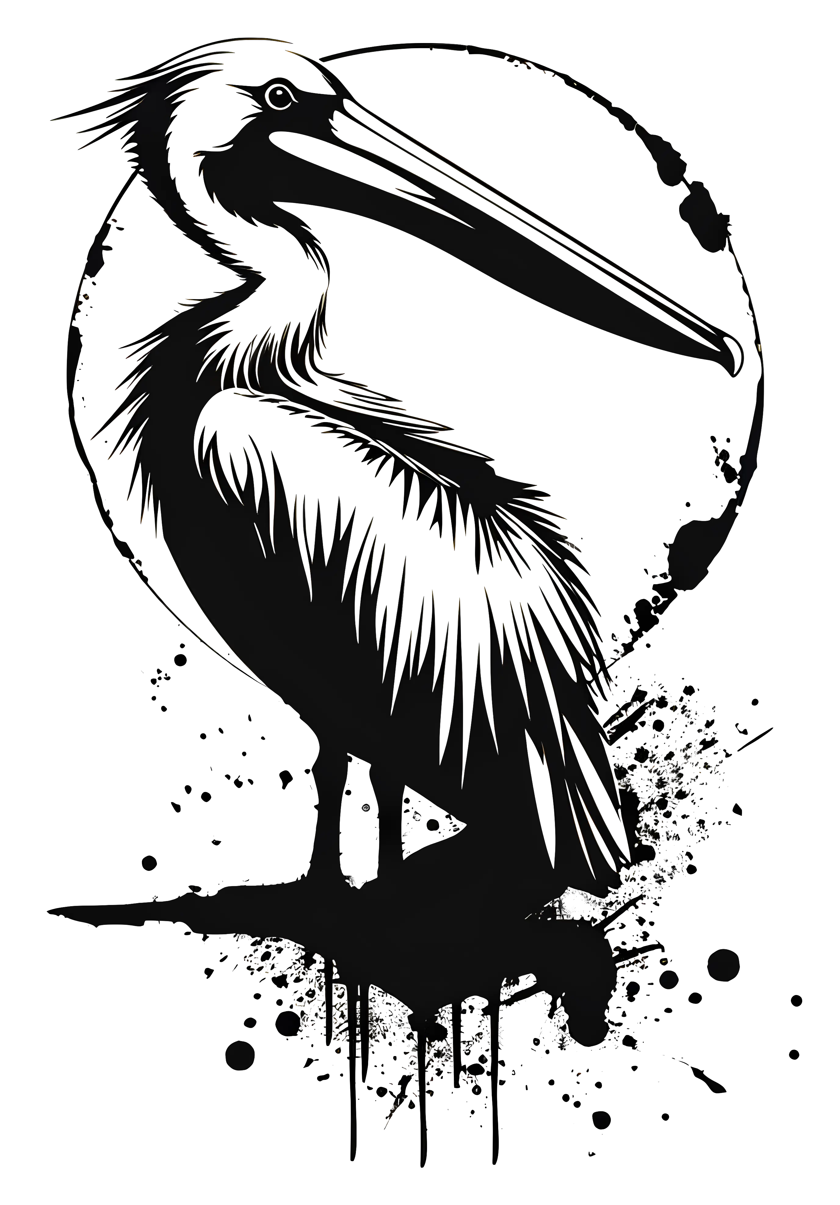 Black and White Stylized Pelican Illustration