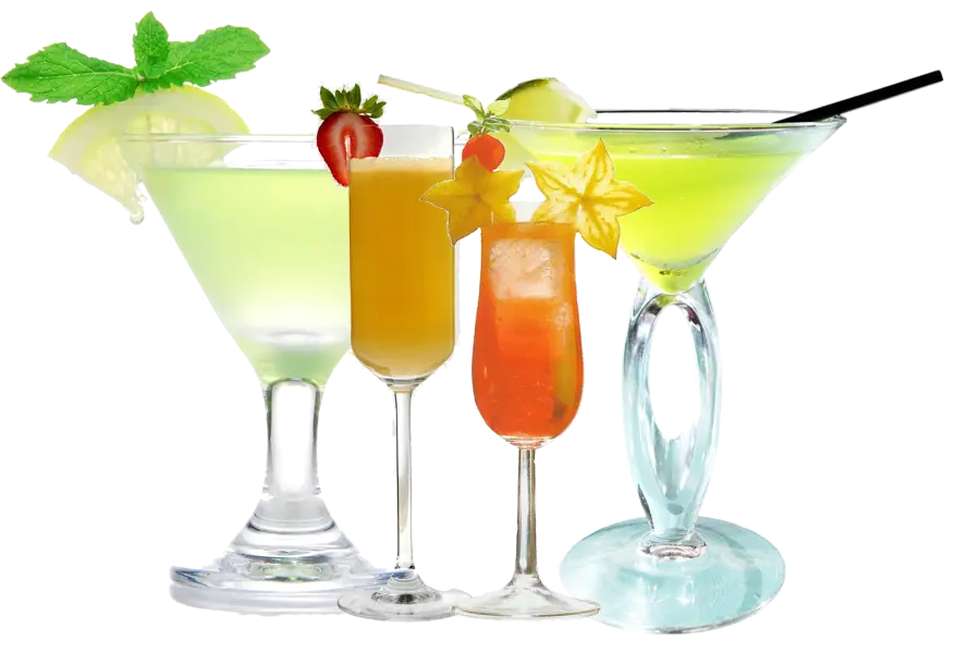 Colorful Assortment of Cocktails in Elegant Glasses