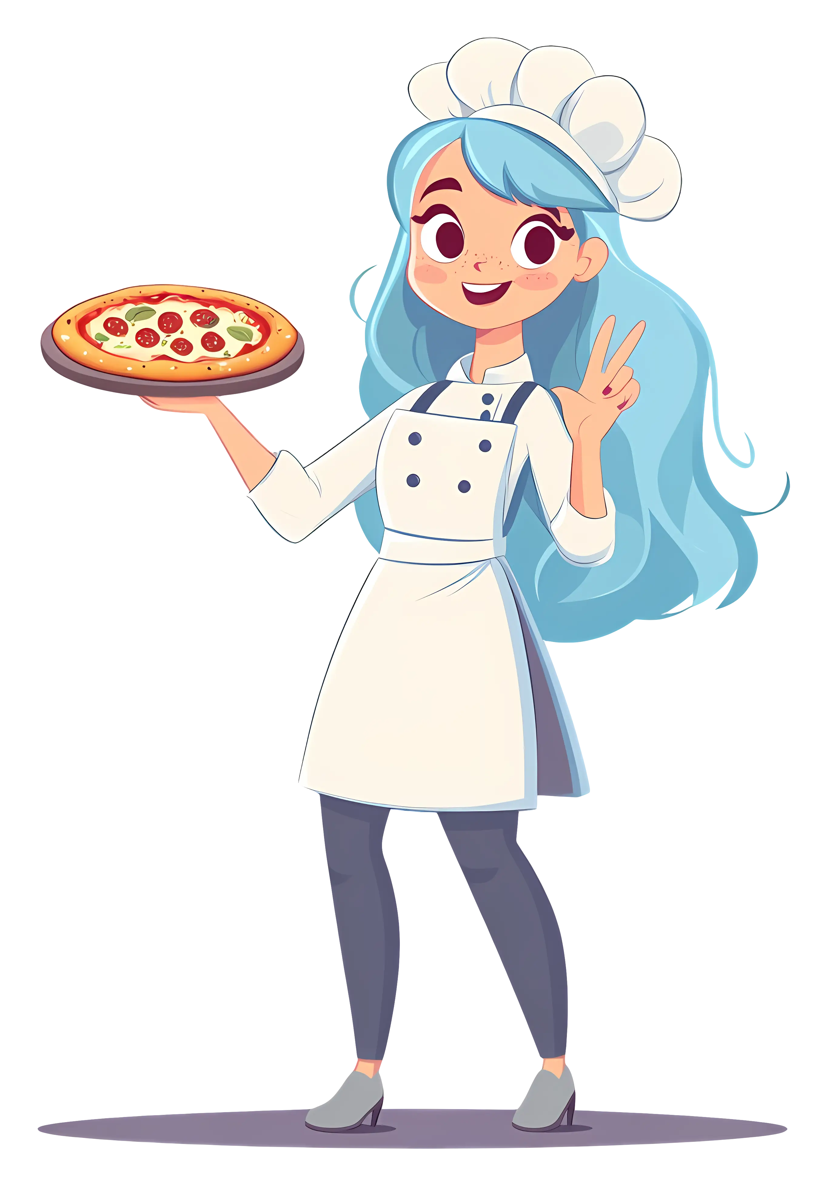 Girl Chef Presenting a Pizza Illustration