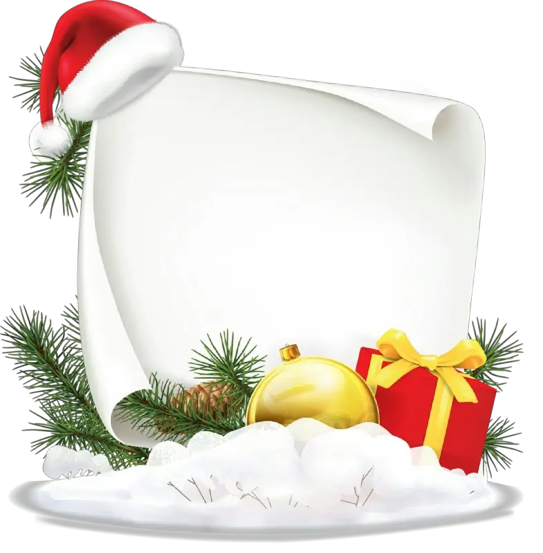 Christmas Scroll Decoration with Gifts and Snow