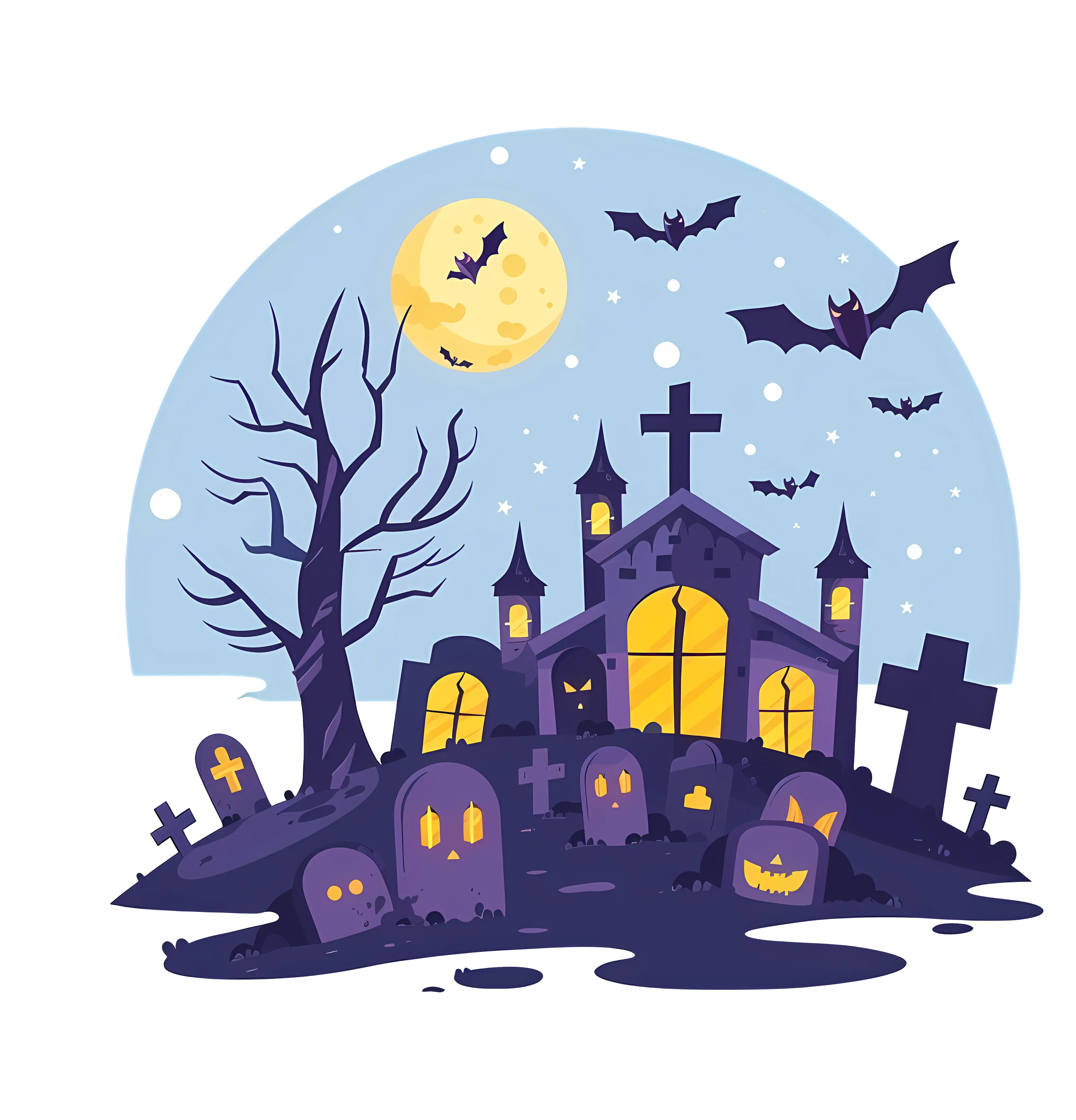 Haunted House and Graveyard Scene for Halloween