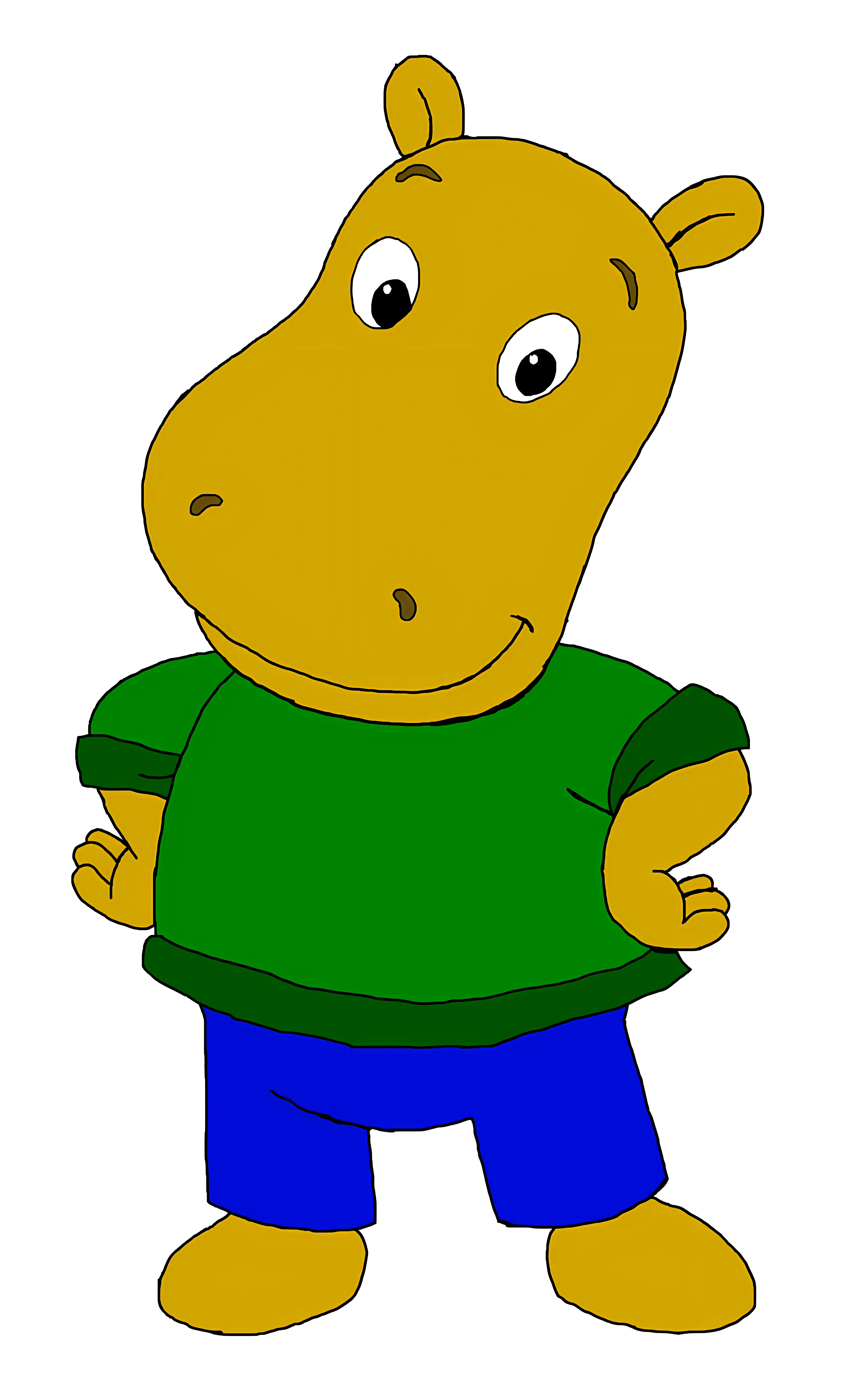 Cartoon Hippo in Green Shirt
