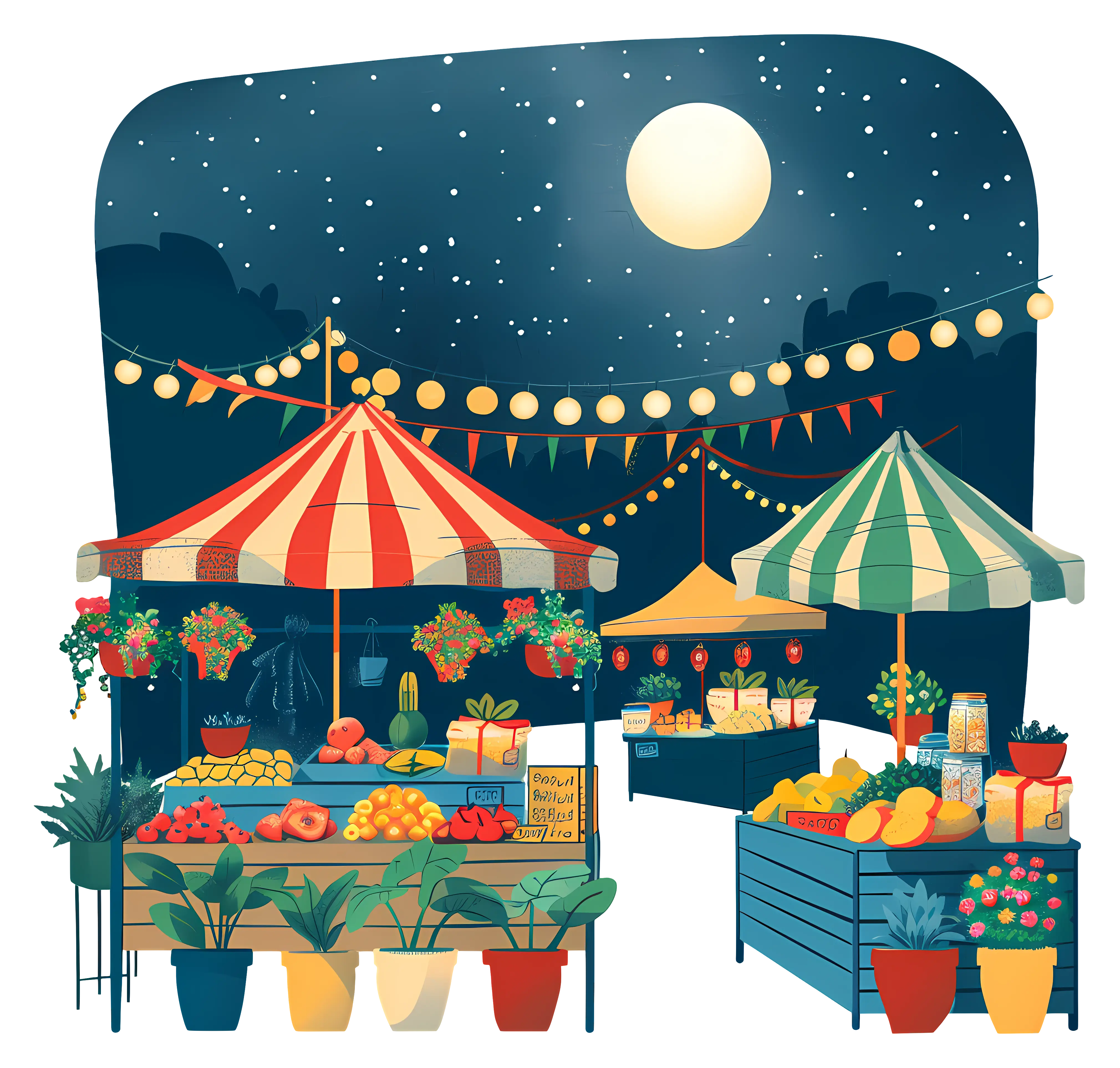 Vibrant Night Market with Stalls