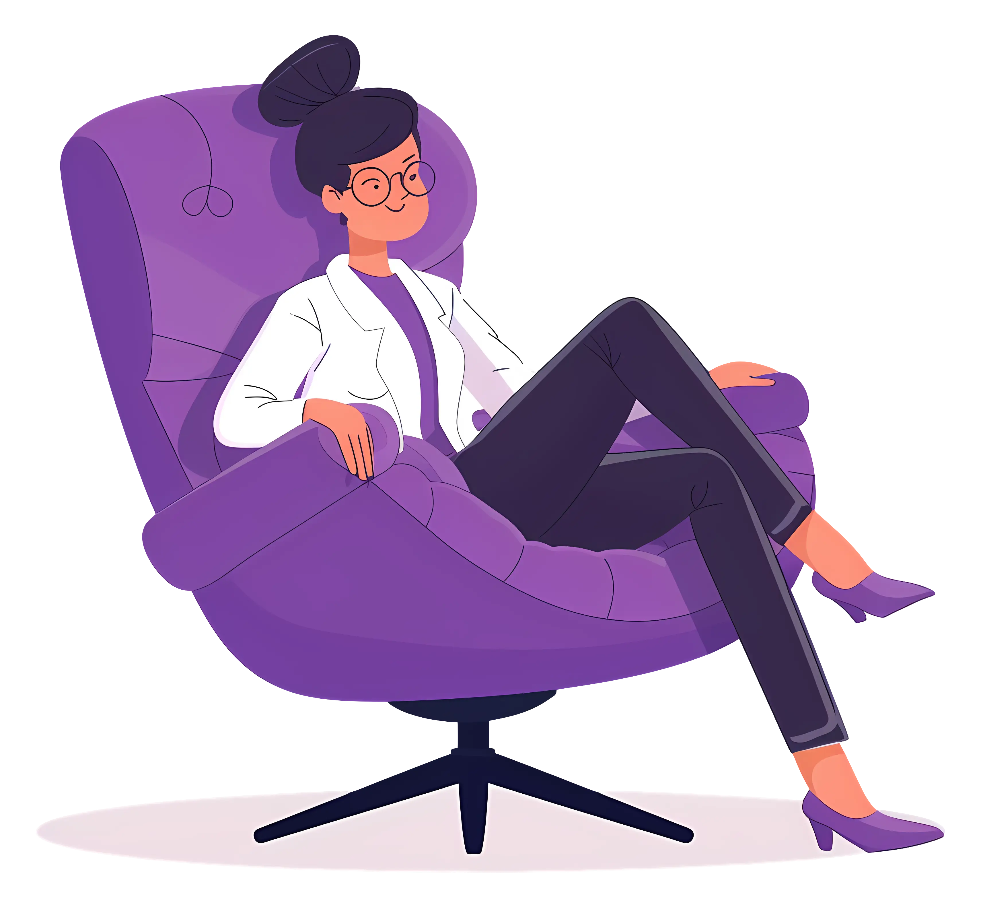 Woman Relaxing in a Purple Chair