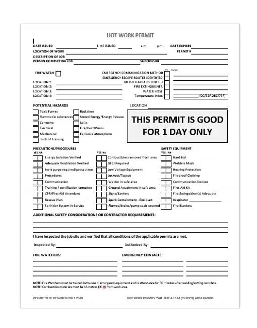 Hot Work Permit Form