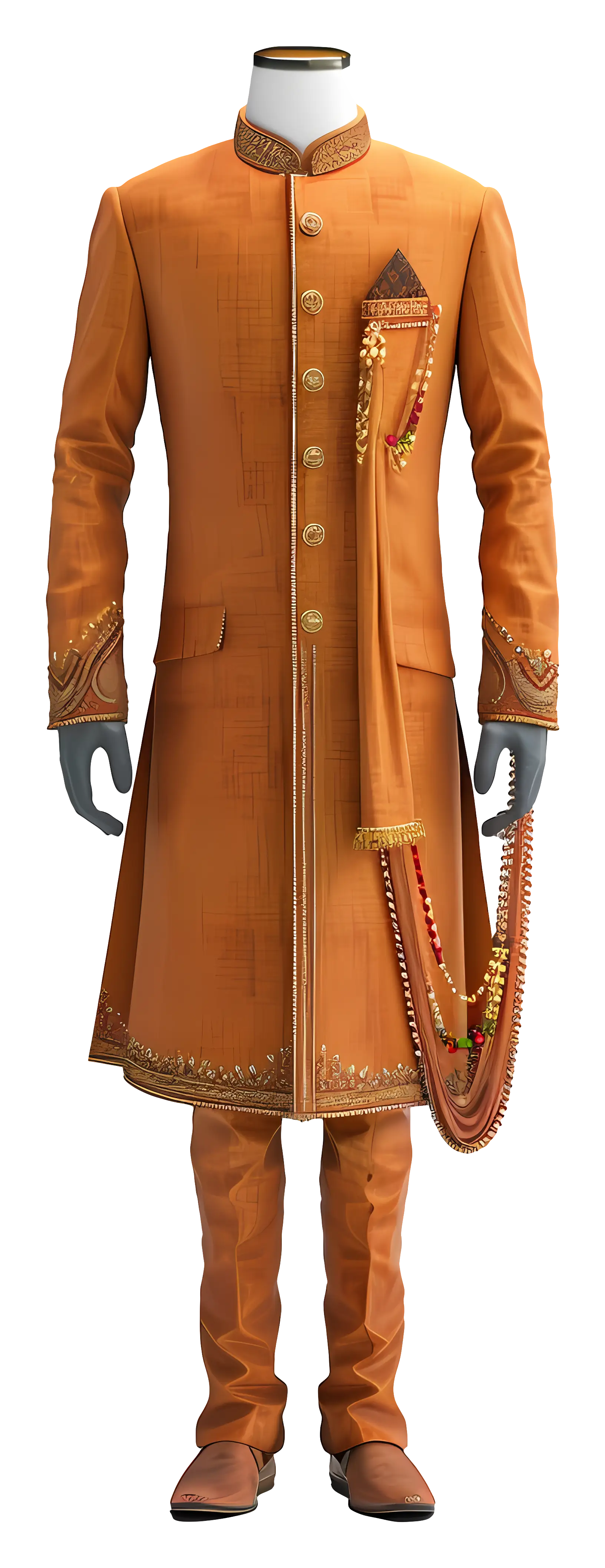 Orange Traditional Outfit with Embroidery