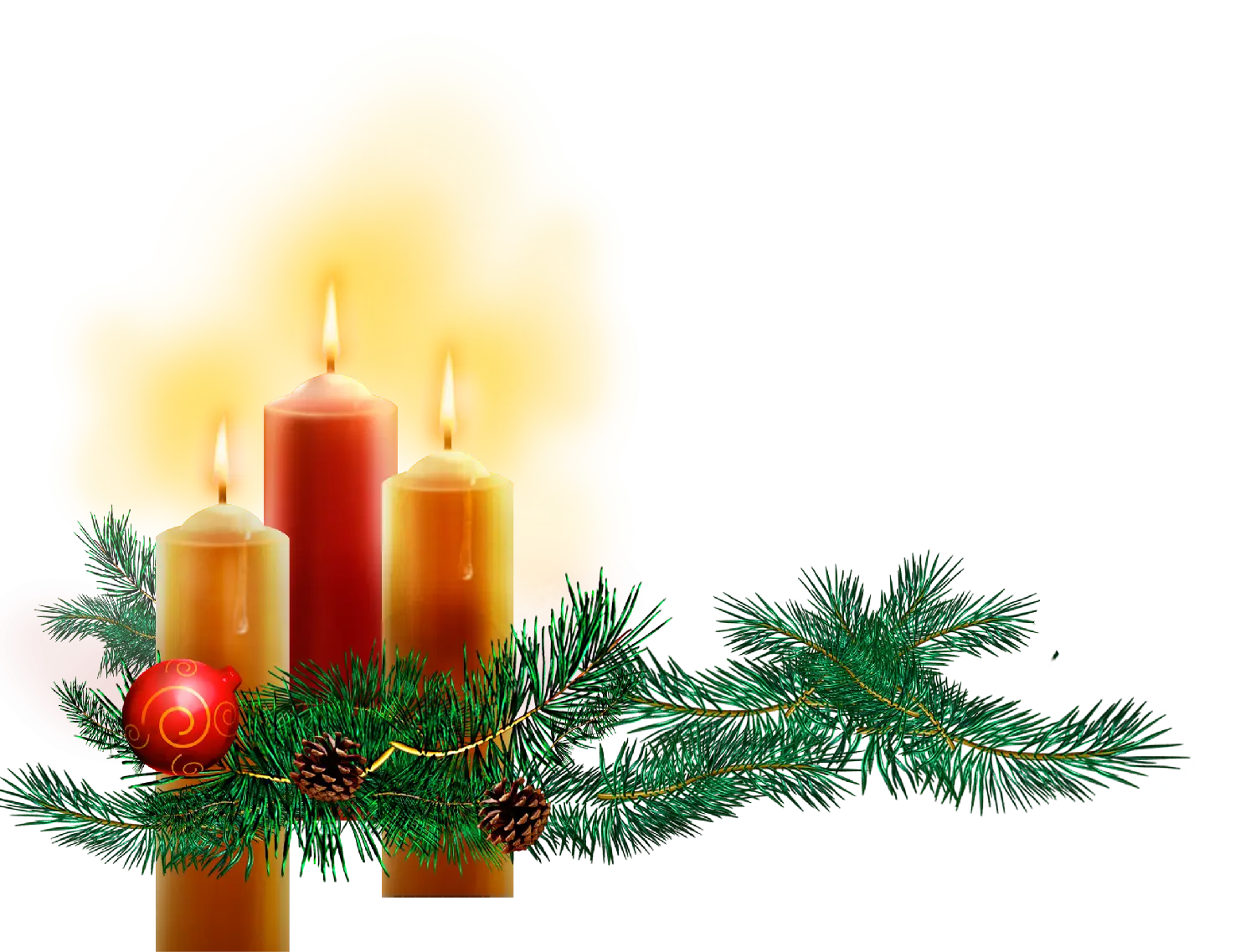 Candles with Christmas Pine Decoration