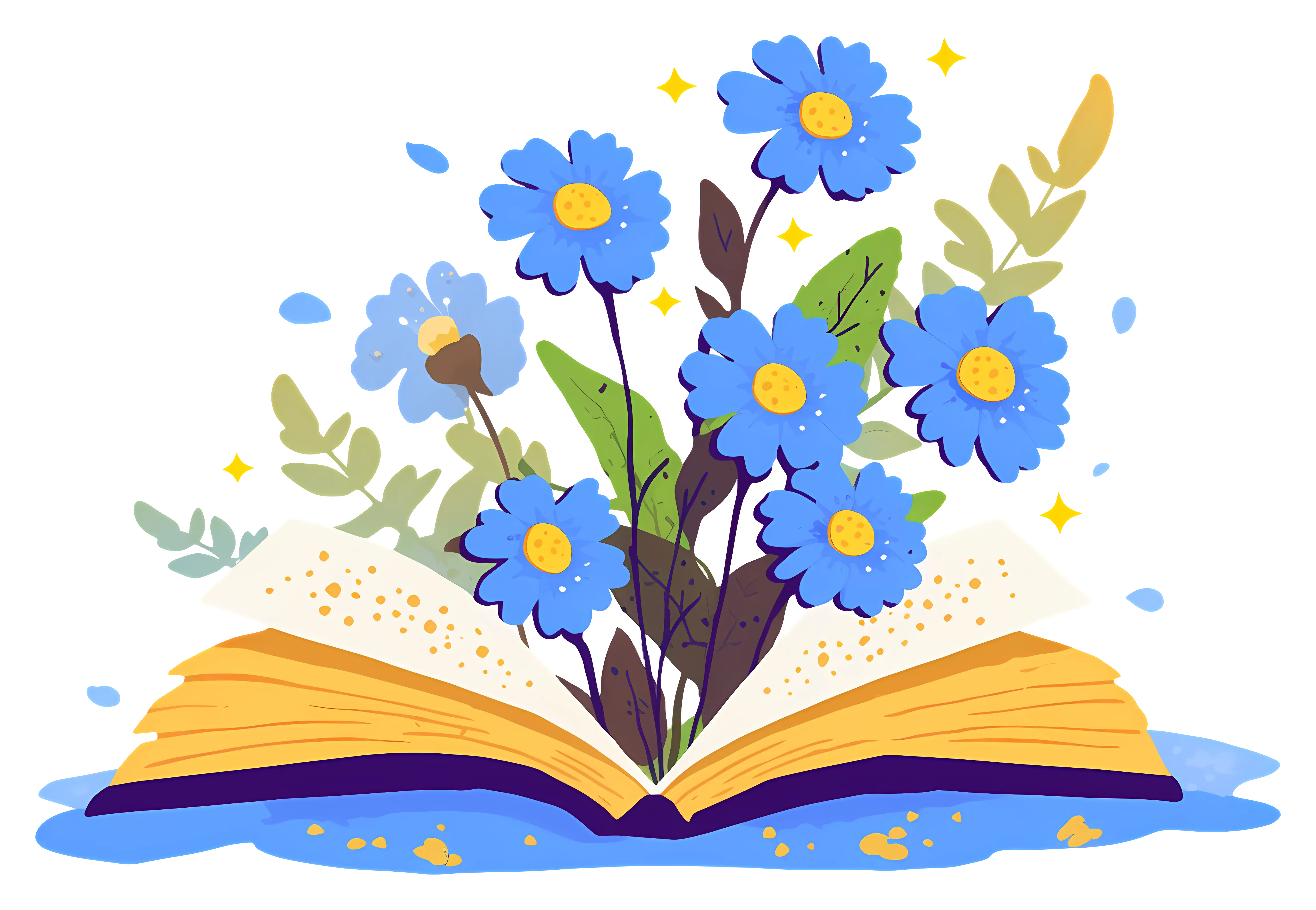 Blue Flowers Sprouting from an Open Book