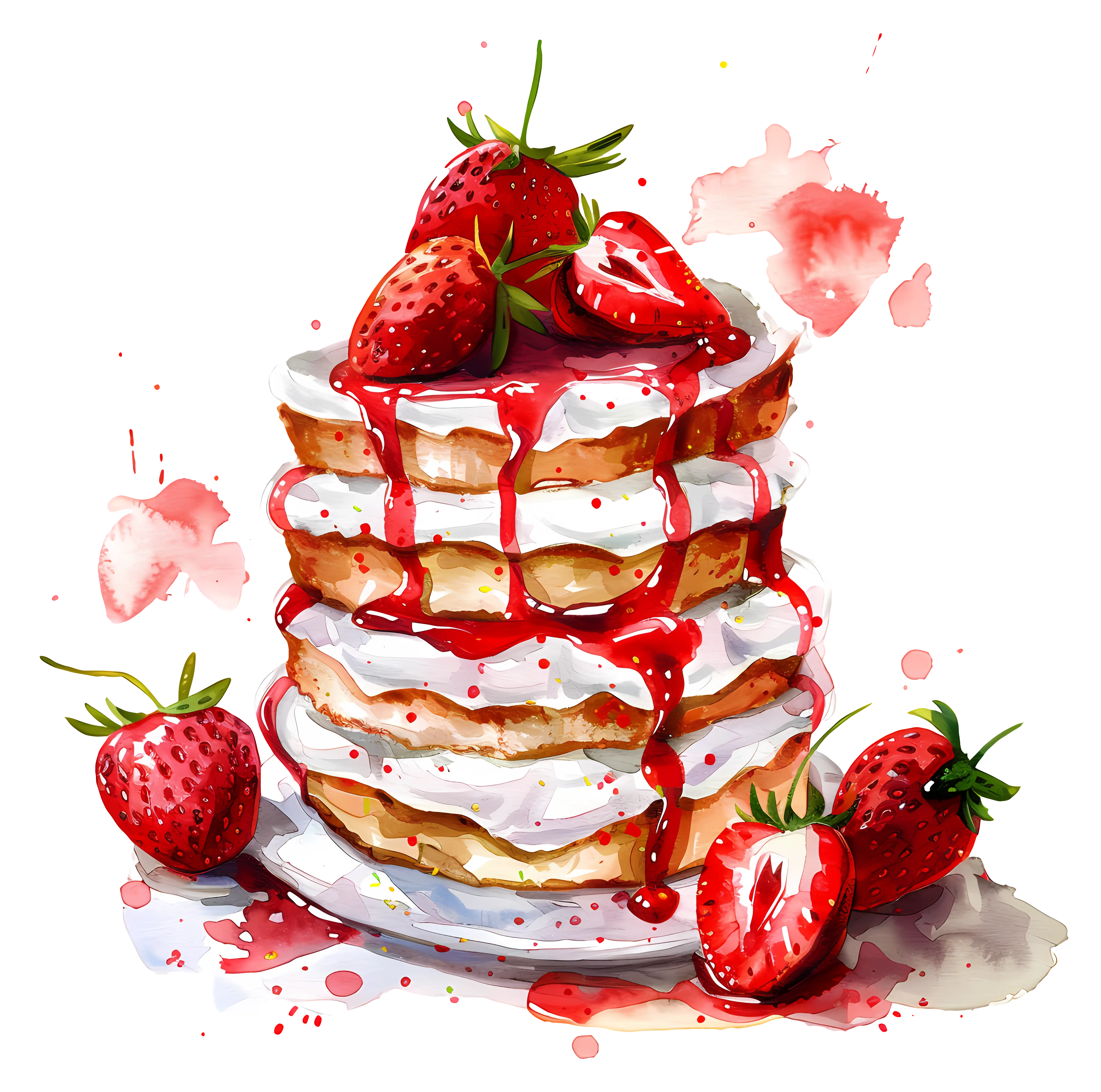 Pancakes Topped with Strawberries Illustration