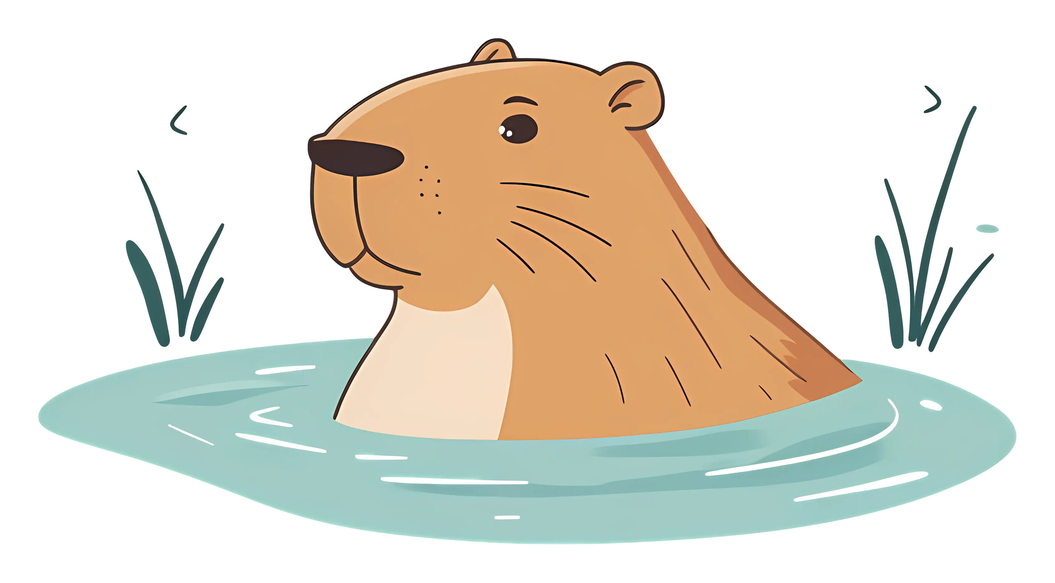 Cartoon Illustration of a Capybara Swimming
