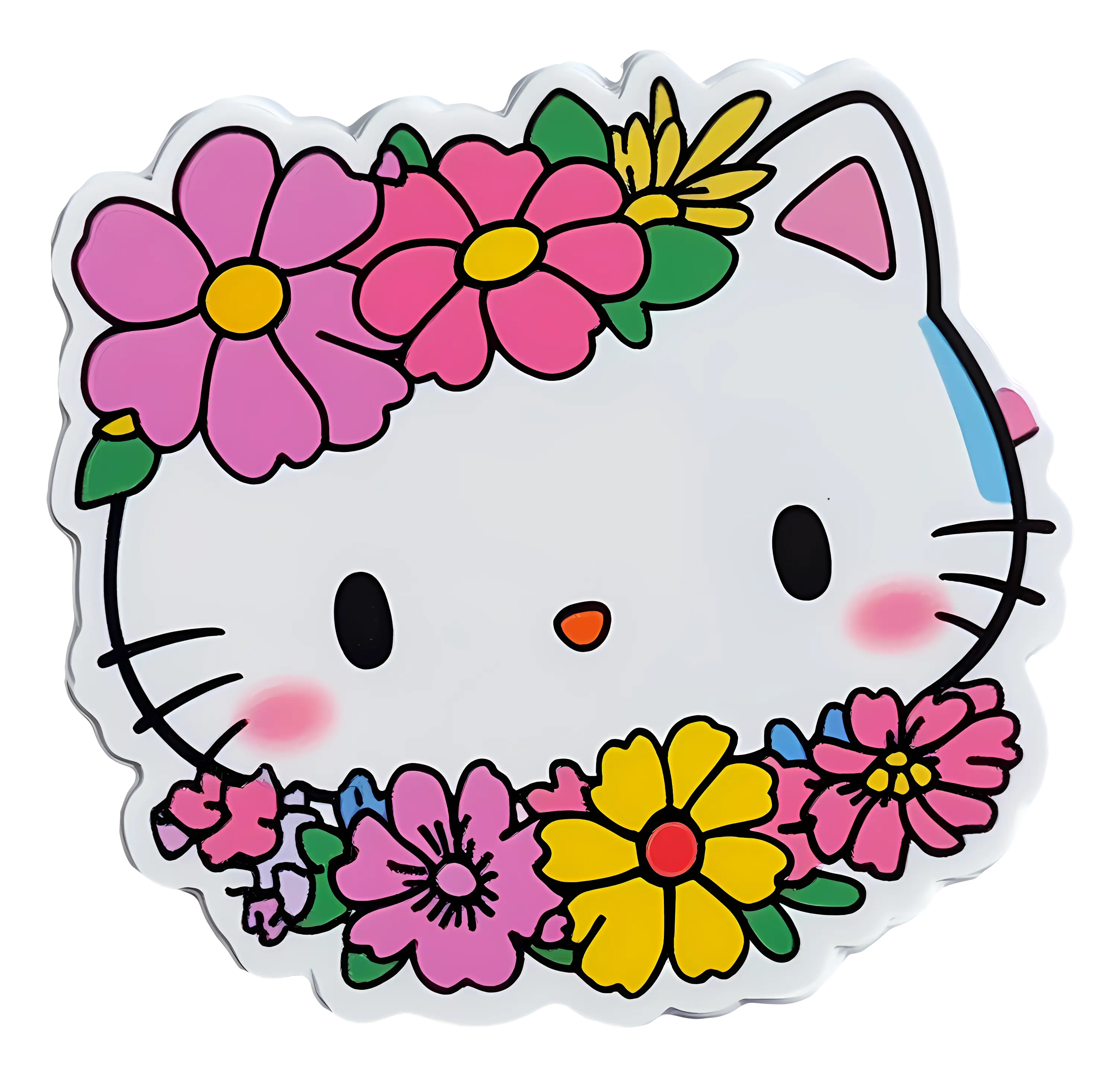 Cute Cartoon Cat Surrounded by Flowers