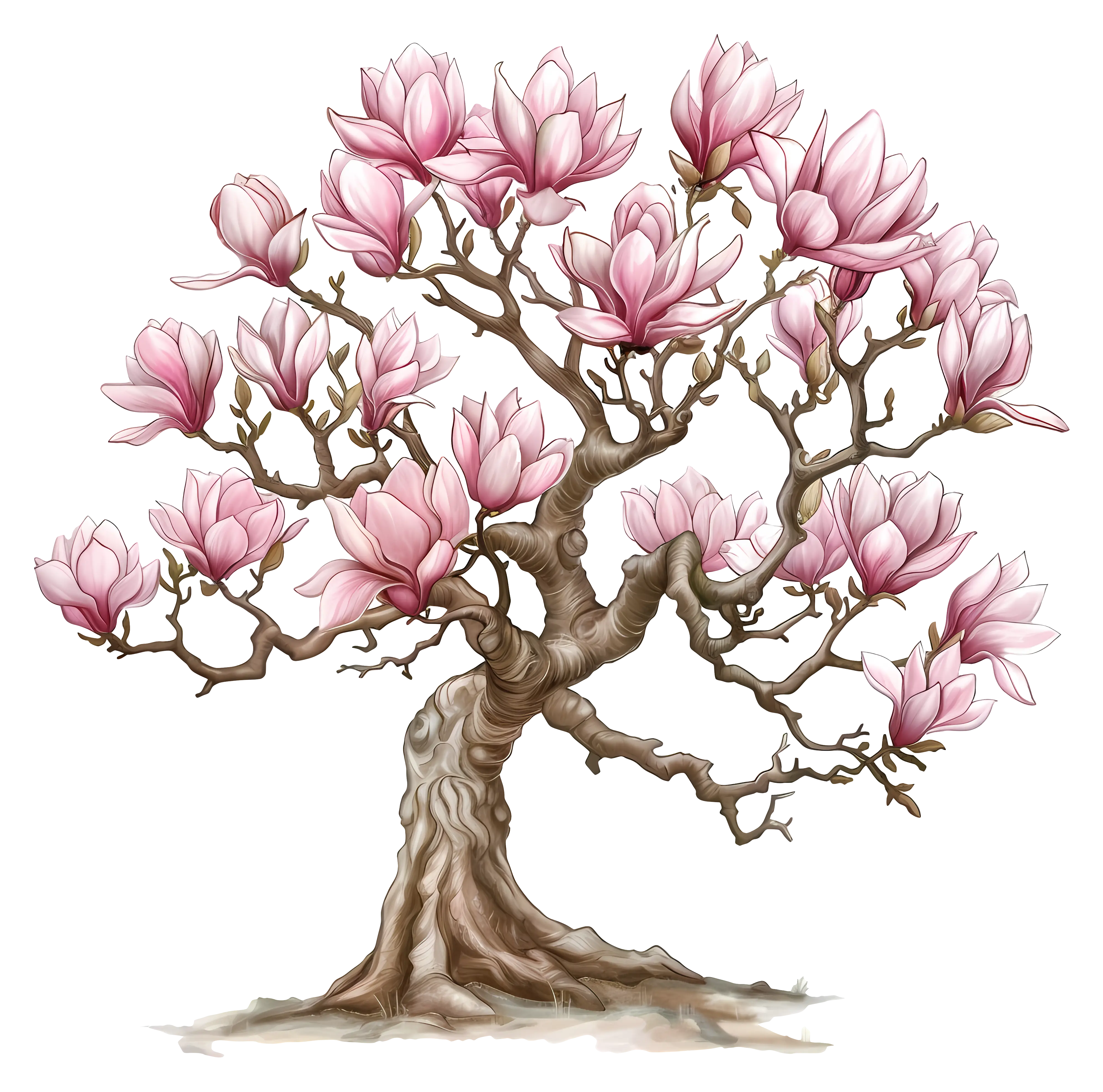 Magnolia Tree with Blooming Pink Flowers
