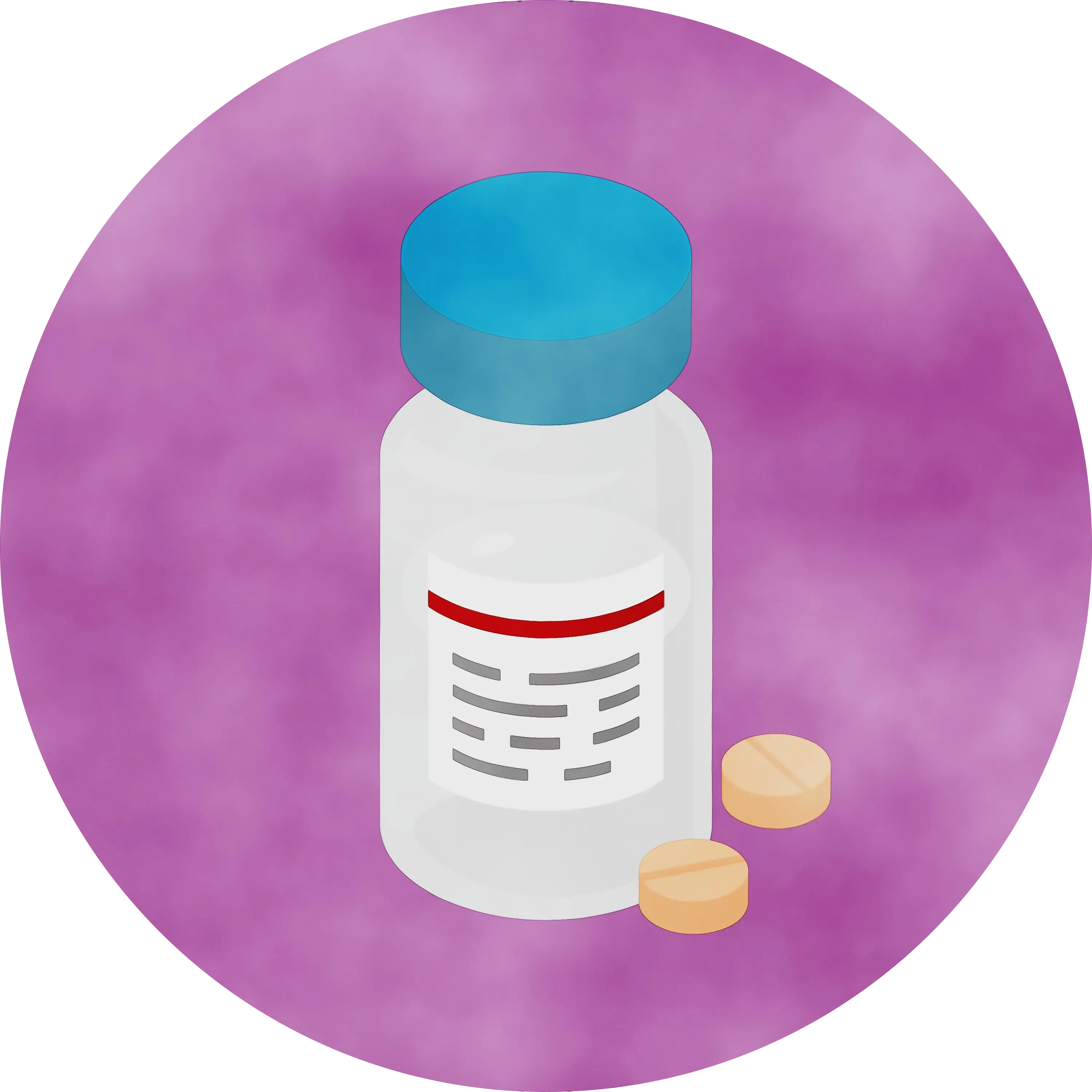 Medicine Vial with Pills on a Purple Background